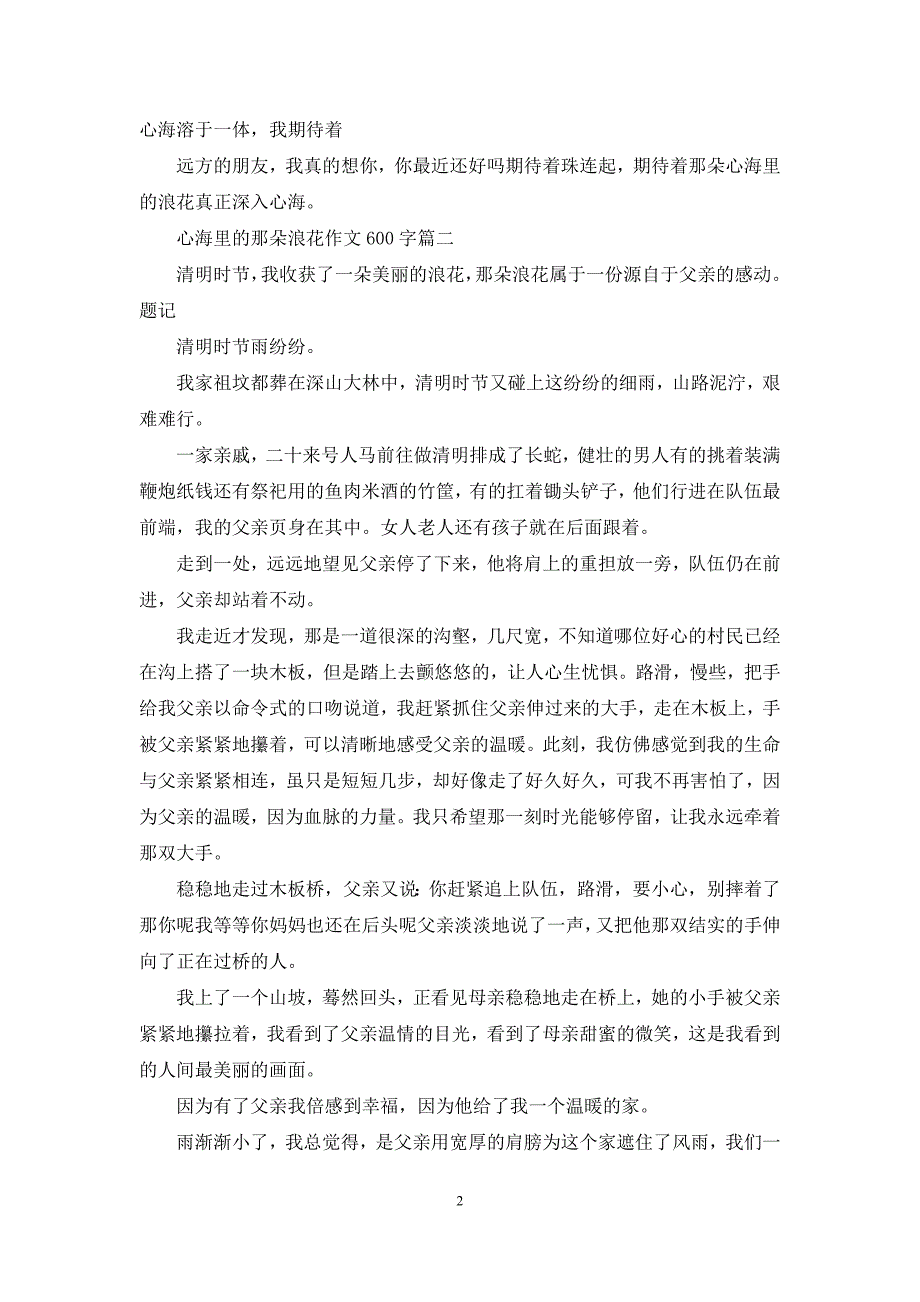 【心海里的那朵浪花作文】心海里的那朵浪花作文600字_第2页