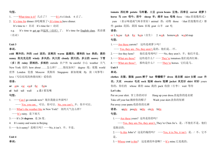 新版PEP四年级下册英语复习知识点整理分享_第2页