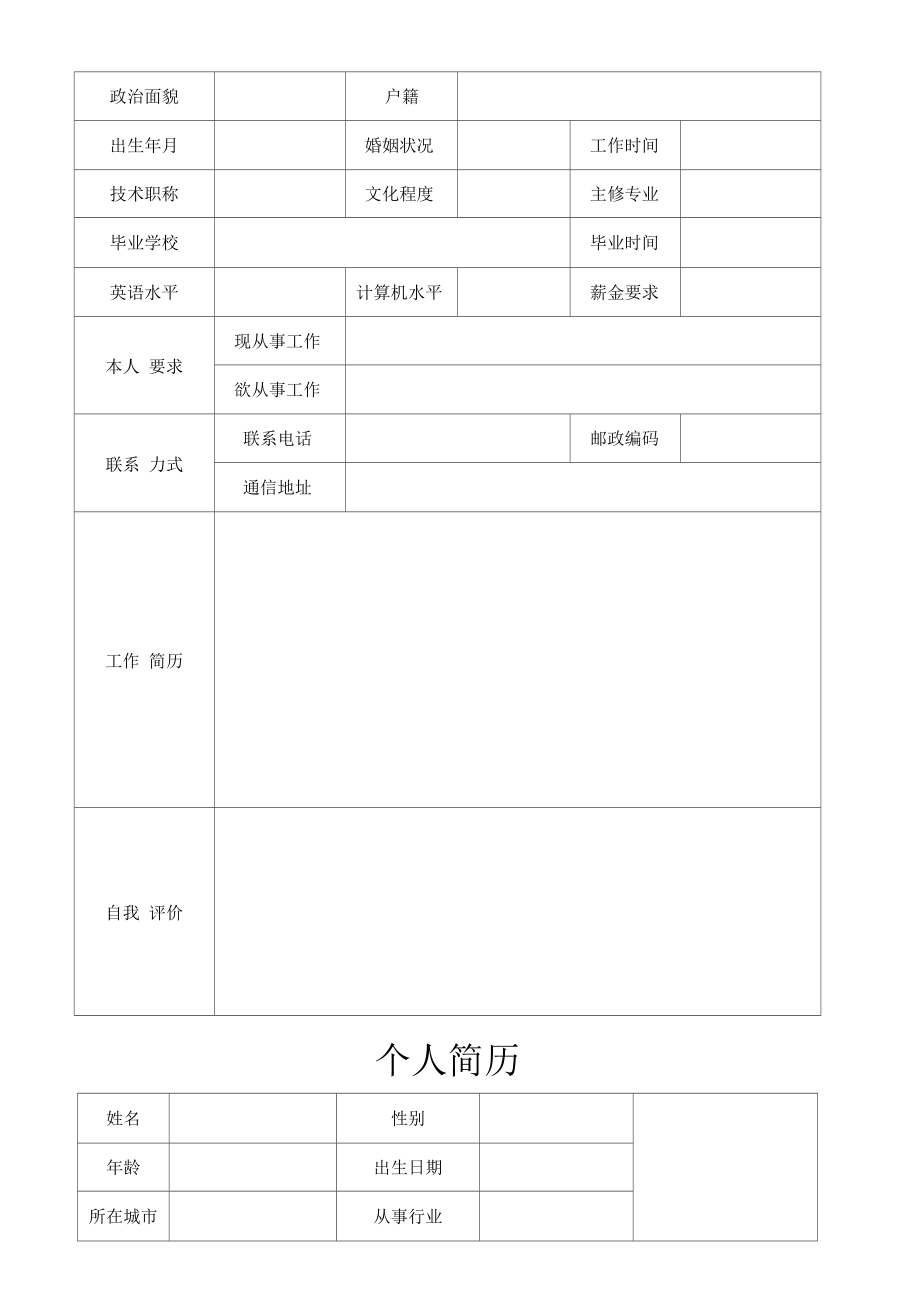 个人简历模板空白表格()-表格个人简历_第3页