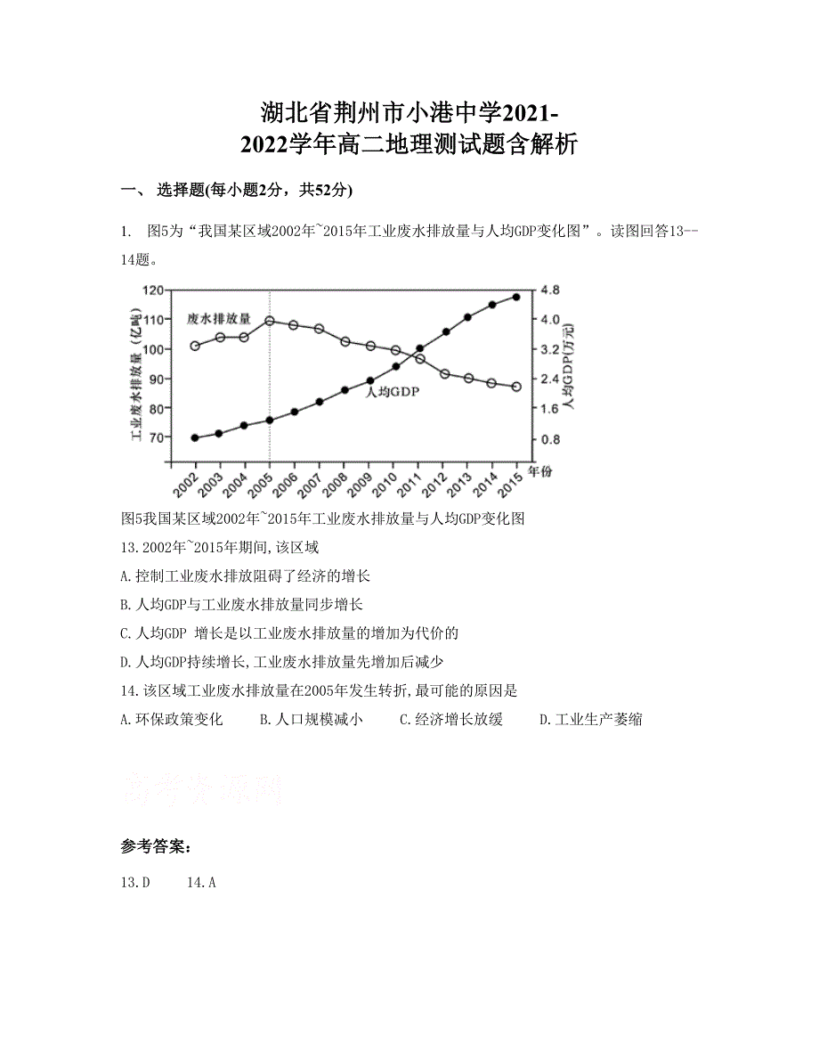 湖北省荆州市小港中学2021-2022学年高二地理测试题含解析_第1页