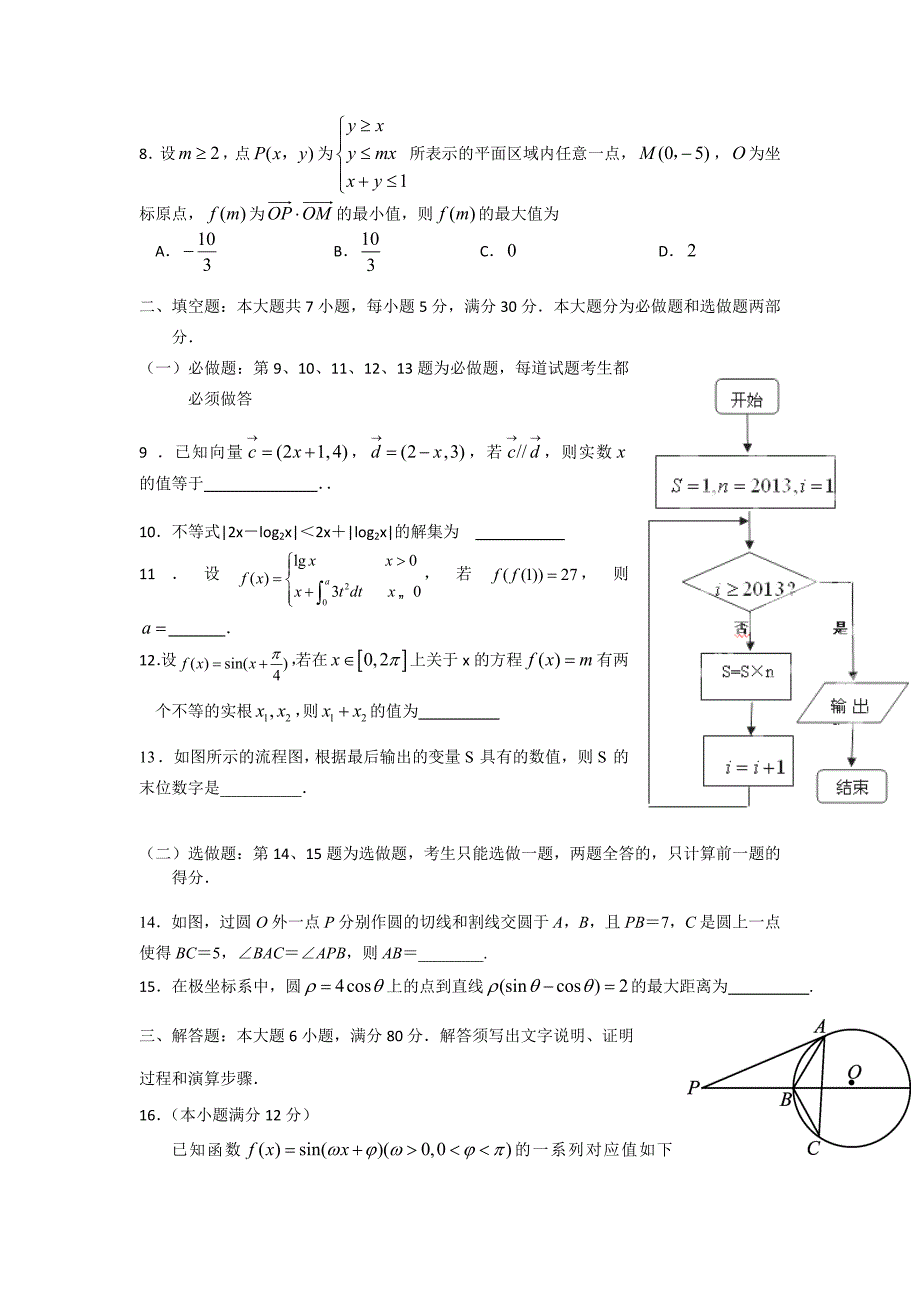 [套卷]广东省揭阳一中2013届高三下学期第三次模拟考试数学理试题_第2页