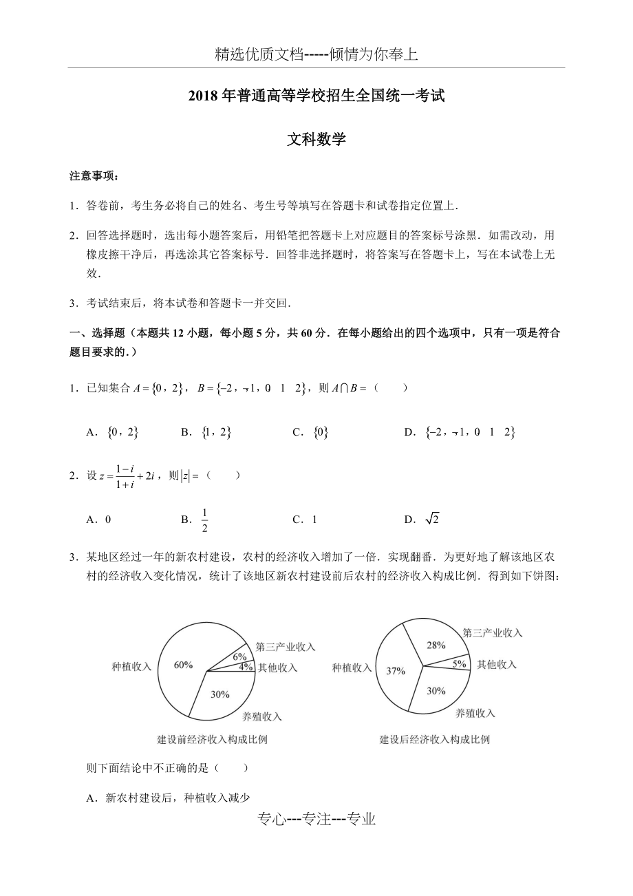 2018全国高考数学真题文科1卷(共10页)_第1页