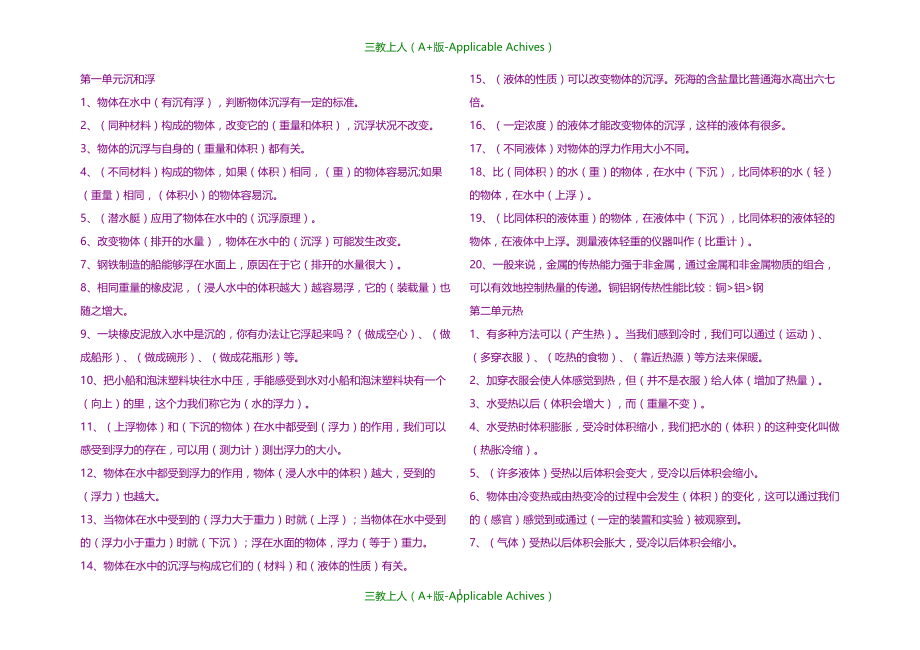 小学教育-科教版五年级科学下册复习提纲_第1页