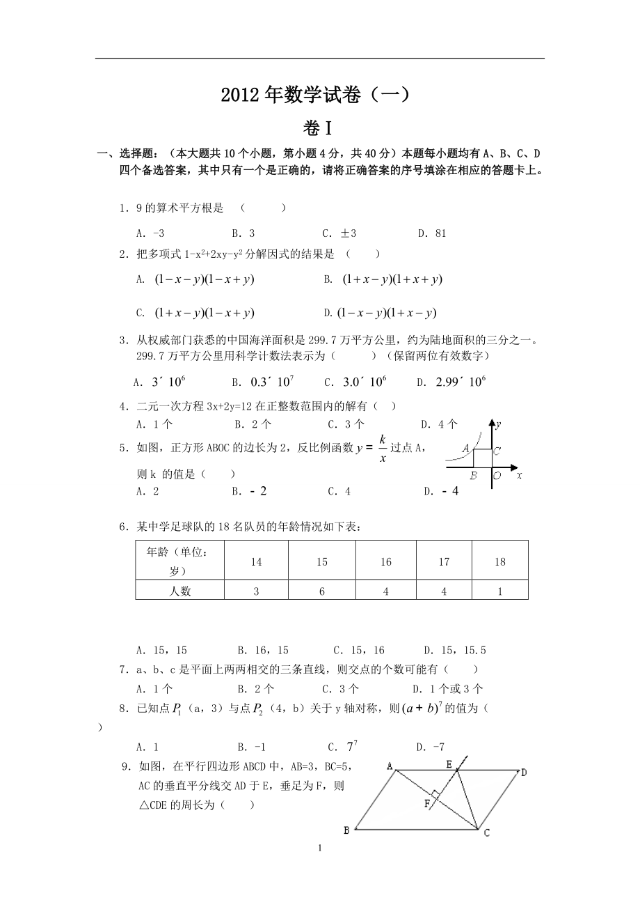 2012年数学试卷1_第1页