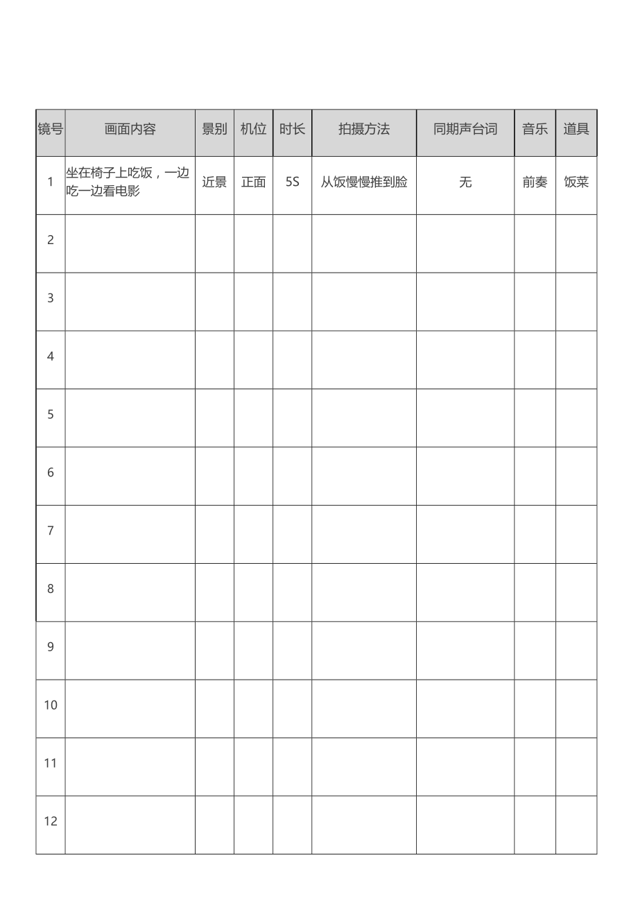 《短视频拍摄脚本模板资料》视频抖音拍摄脚本剧本分镜表_第2页