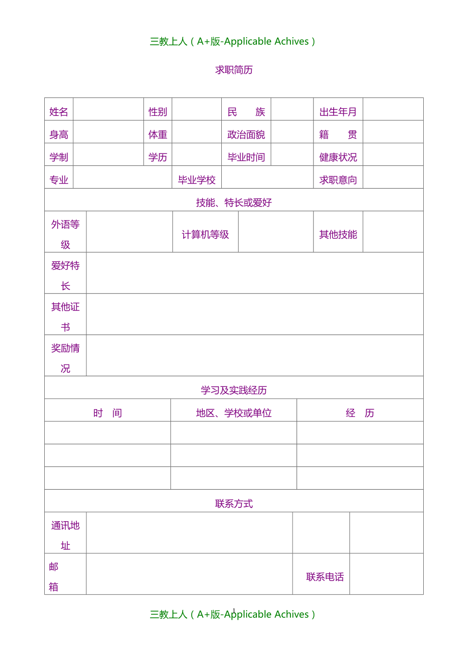 各类通用型精品简历模板示例-442_第1页