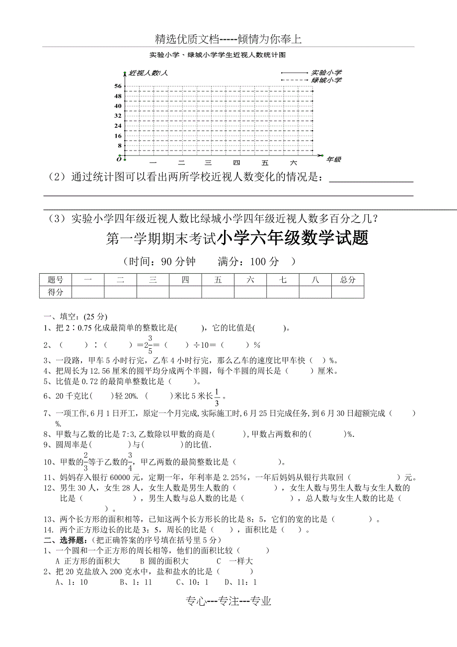 北师大版小学数学六年级上册期末测试题-共10套汇编(共46页)_第4页