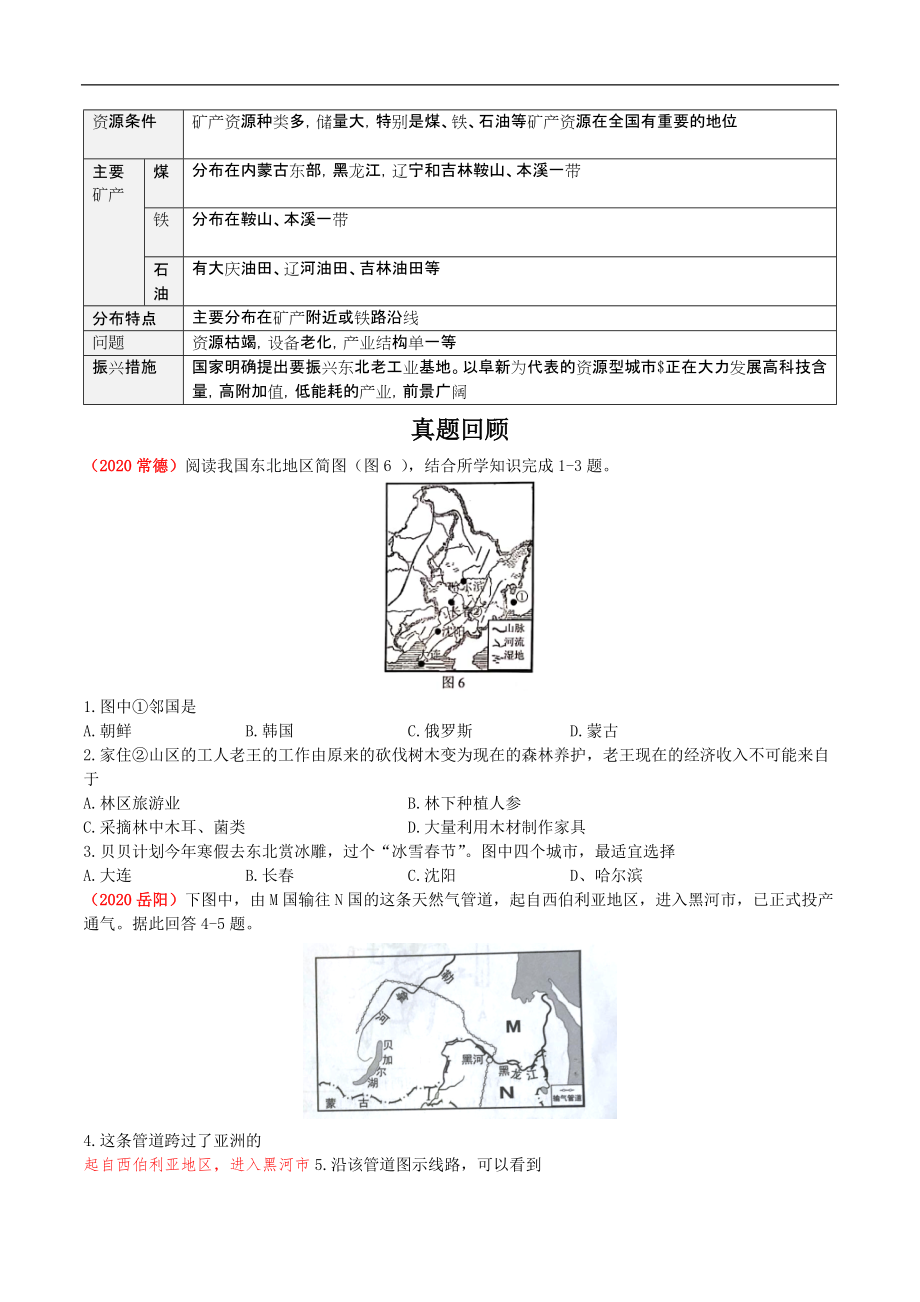 《中考冲刺》备考2022年人教版中考地理一轮复习 考点梳理+真题回顾38 东北地区_第2页