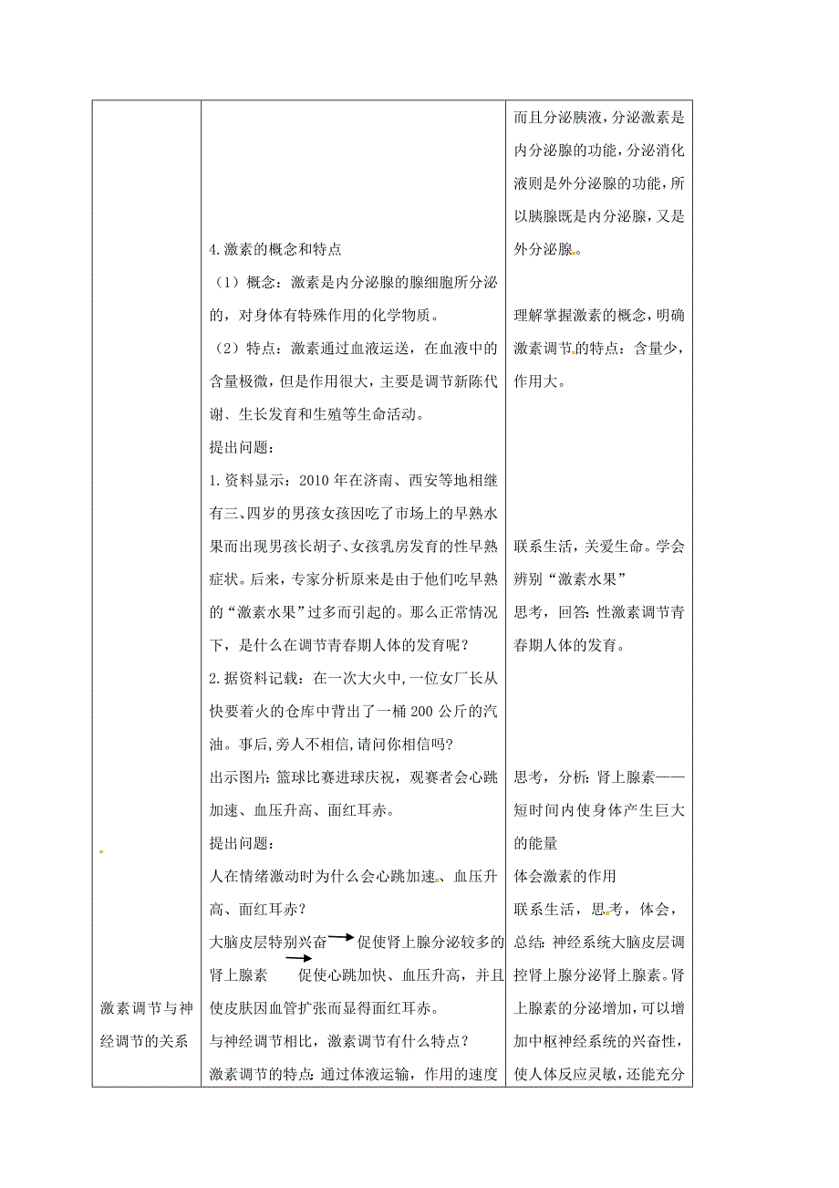 2019-2020学年七年级生物下册第四单元第六章第四节激素调节第1课时教案新版新人教版-.doc_第3页