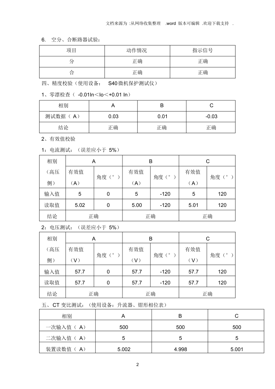 （可编）高压柜保护试验报告_第2页