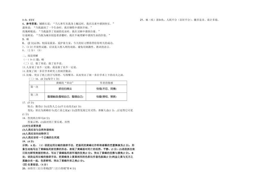 2011七年级下册语文第二单元测试题及答案_第5页