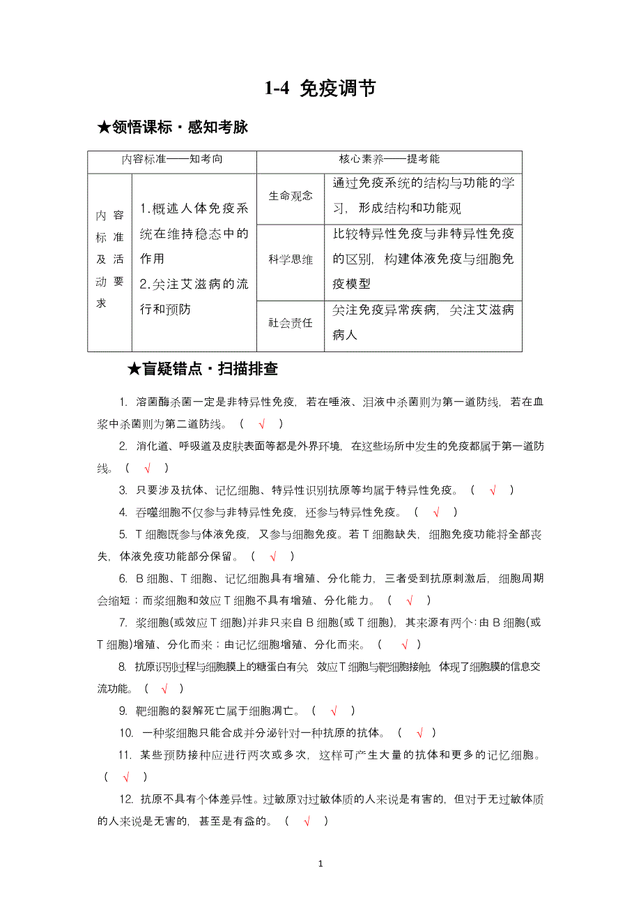 备战2022年高考生物复习教材深研与突破免疫调节（学案）（教师版）_第1页