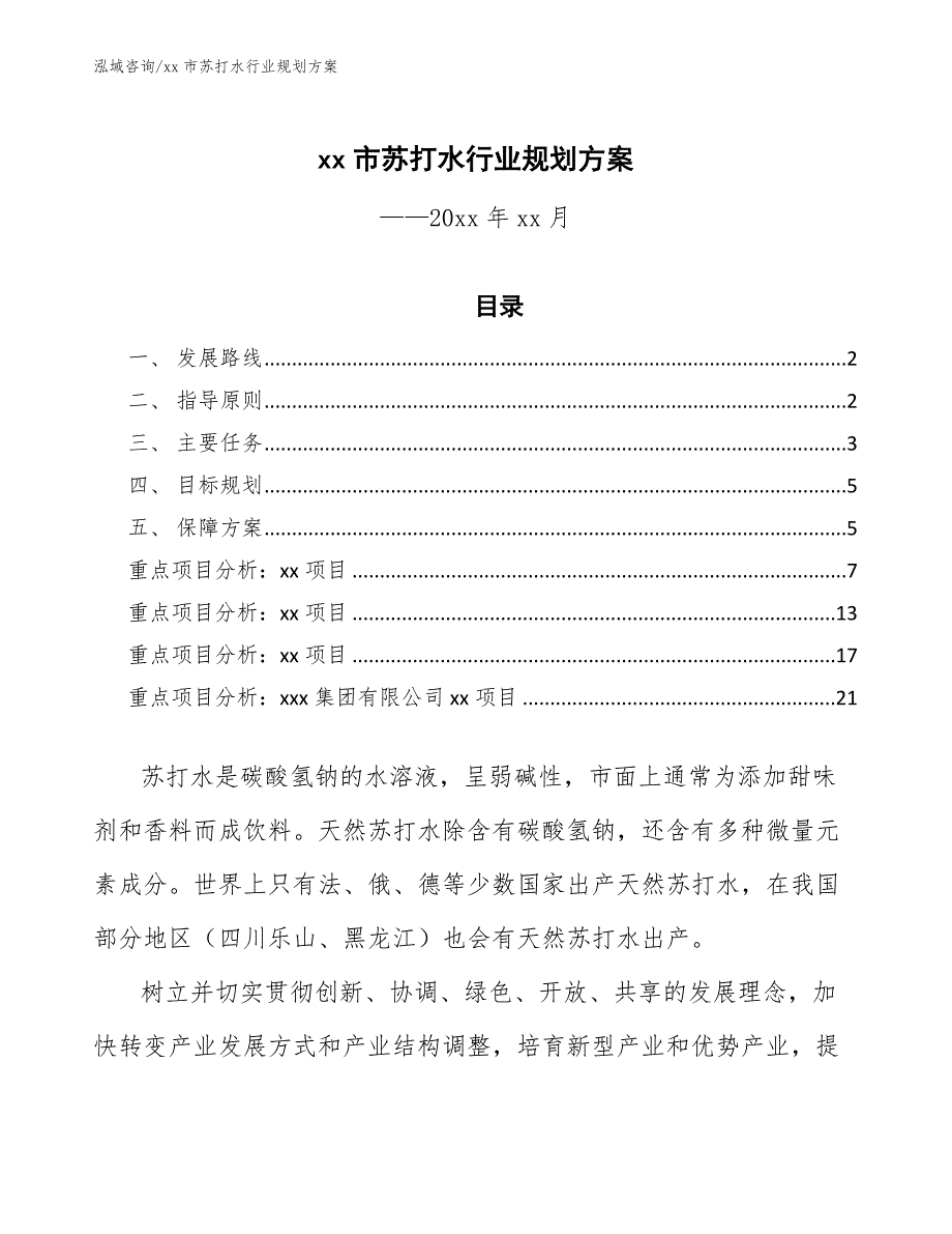 xx市苏打水行业规划（参考意见稿）_第1页