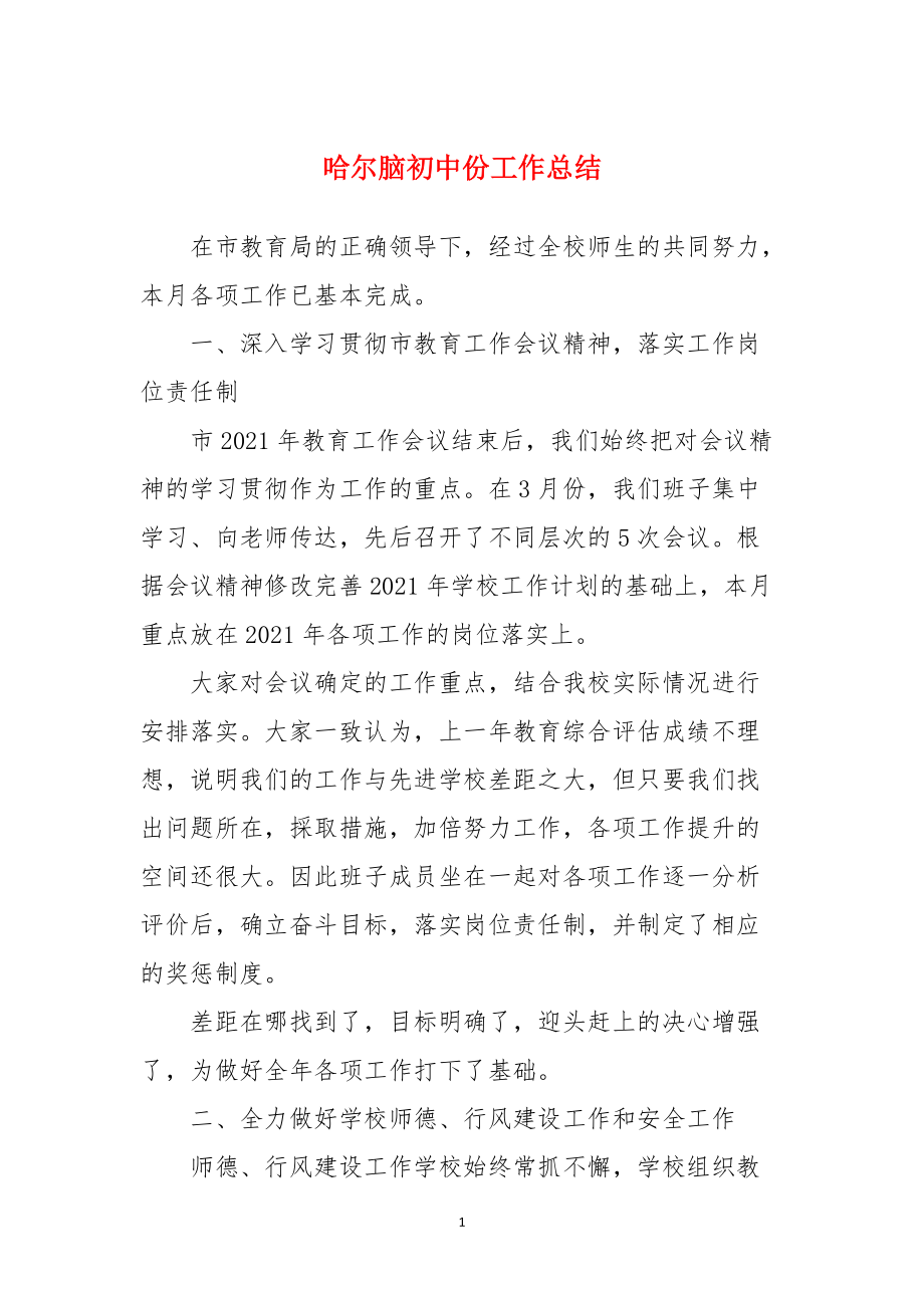 哈尔脑初中份工作总结_第1页