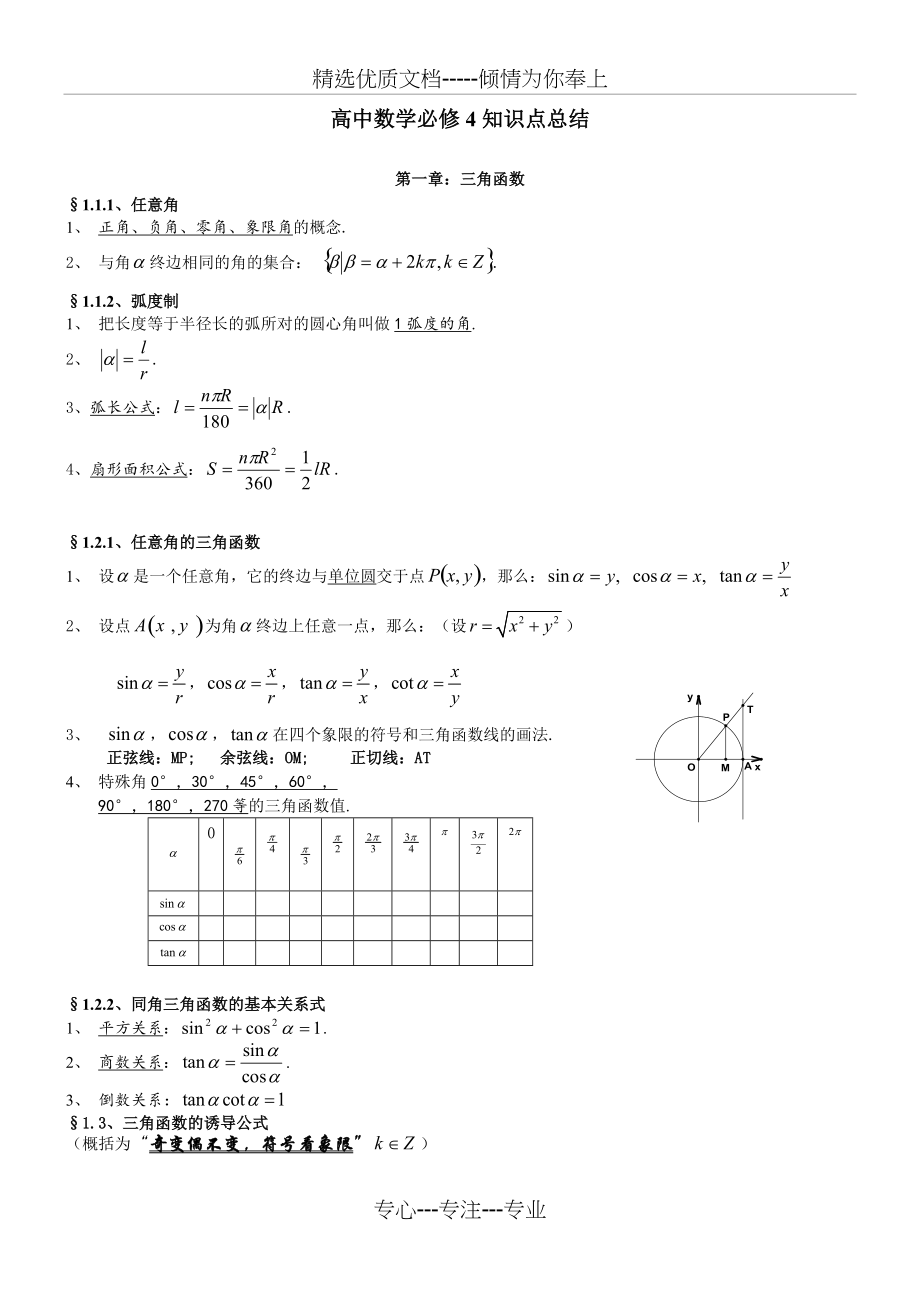 高中数学必修4知识点总结(共9页)_第1页