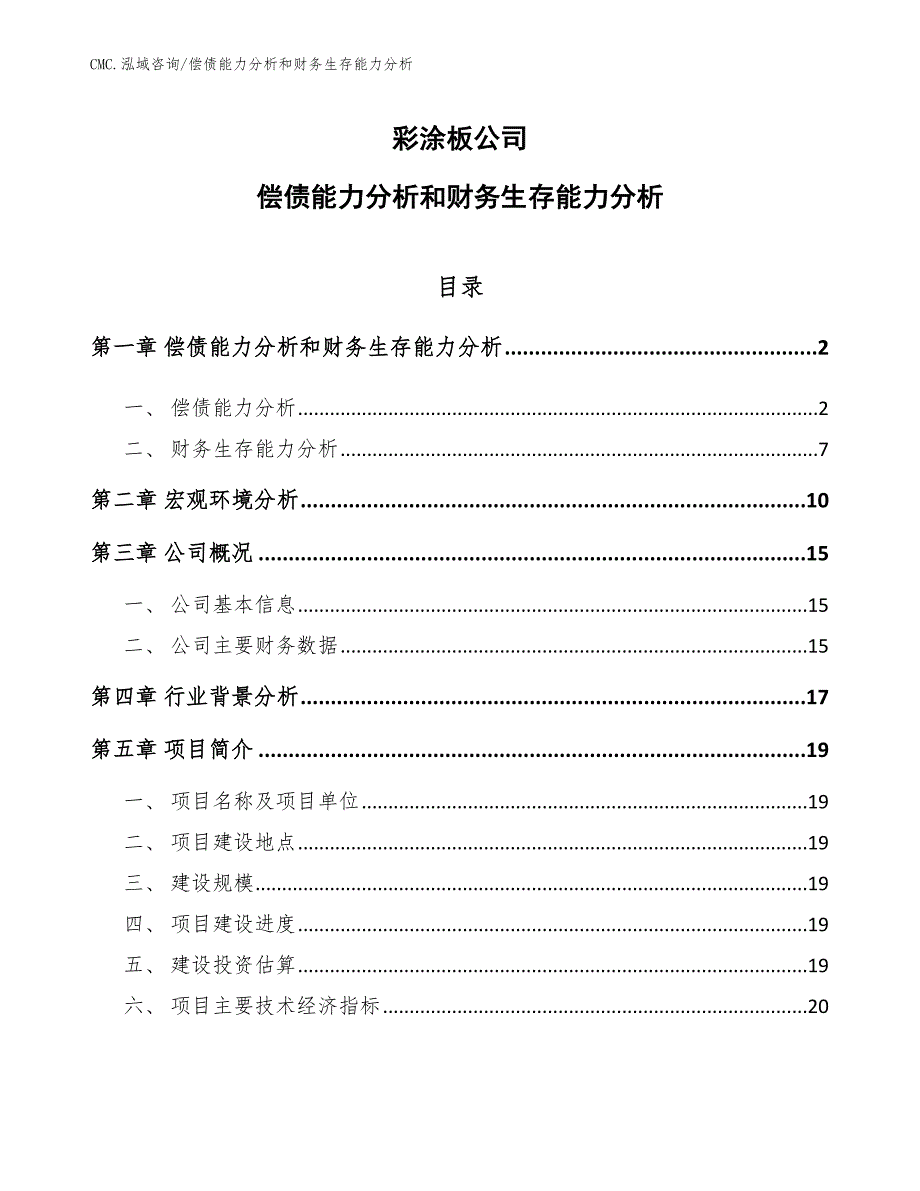 彩涂板公司偿债能力分析和财务生存能力分析（范文）_第1页