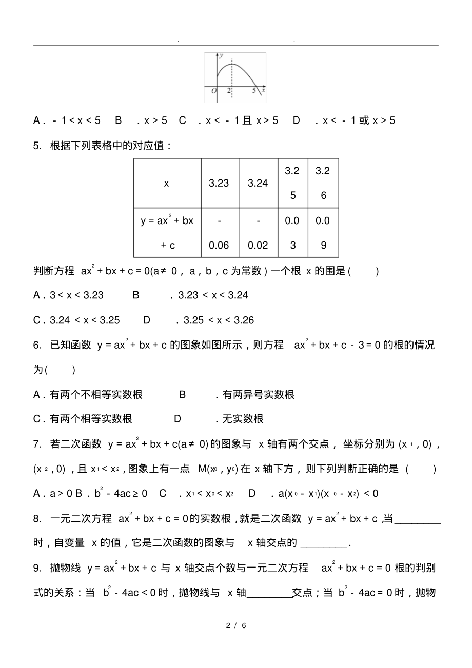 二次函数与一元二次方程专题复习练习题_第2页