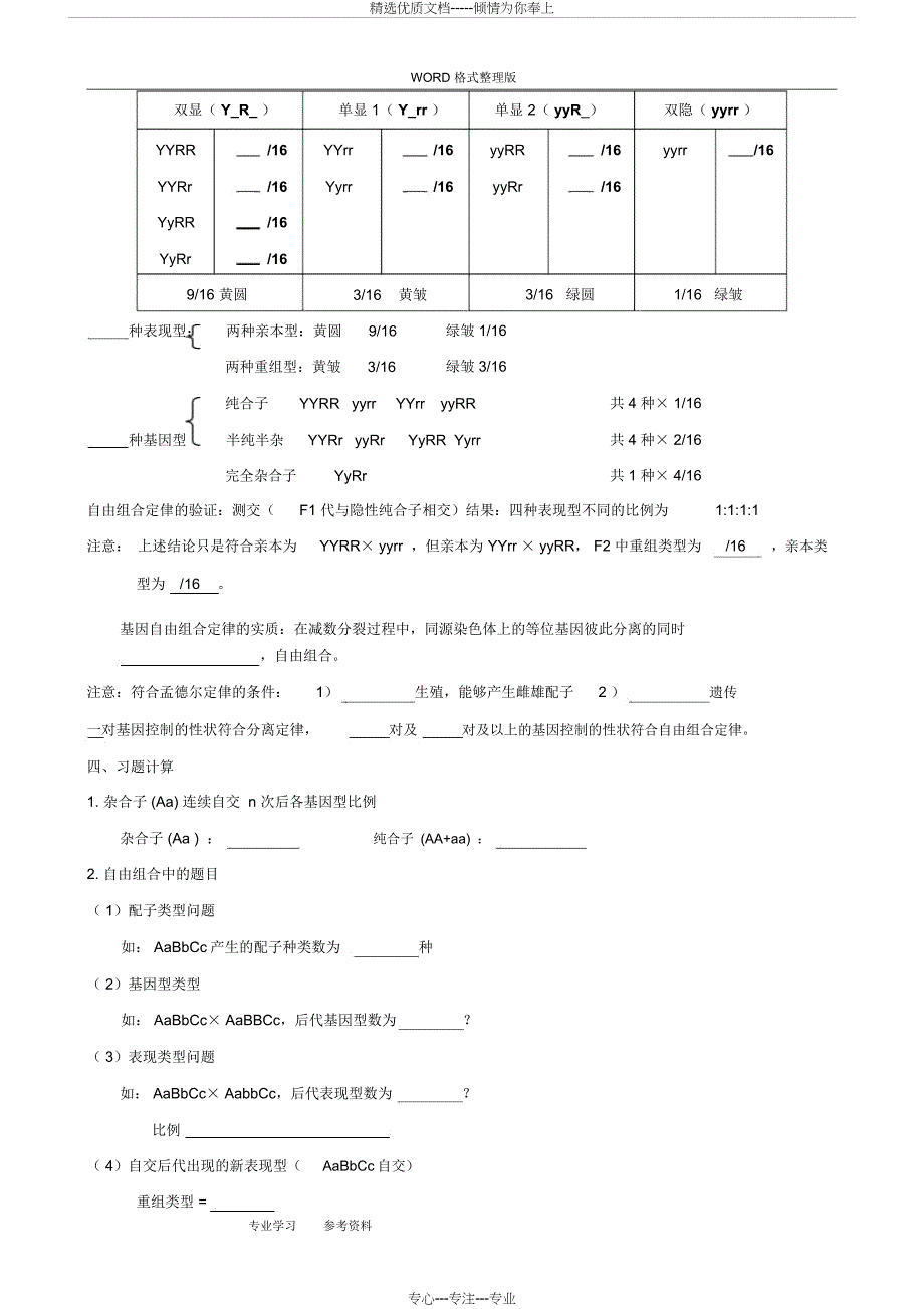 高中生物必修二知识点填空最详版(共21页)_第3页