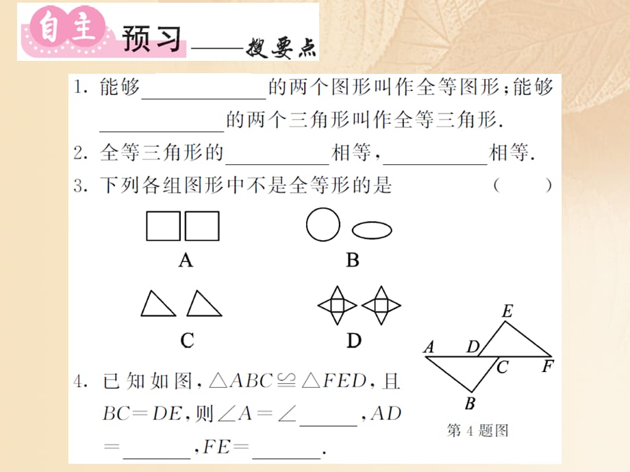 八年级数学上册第2章三角形2.5全等三角形第1课时全等三角形及其性质习题优质课件（新版）湘教版_第2页