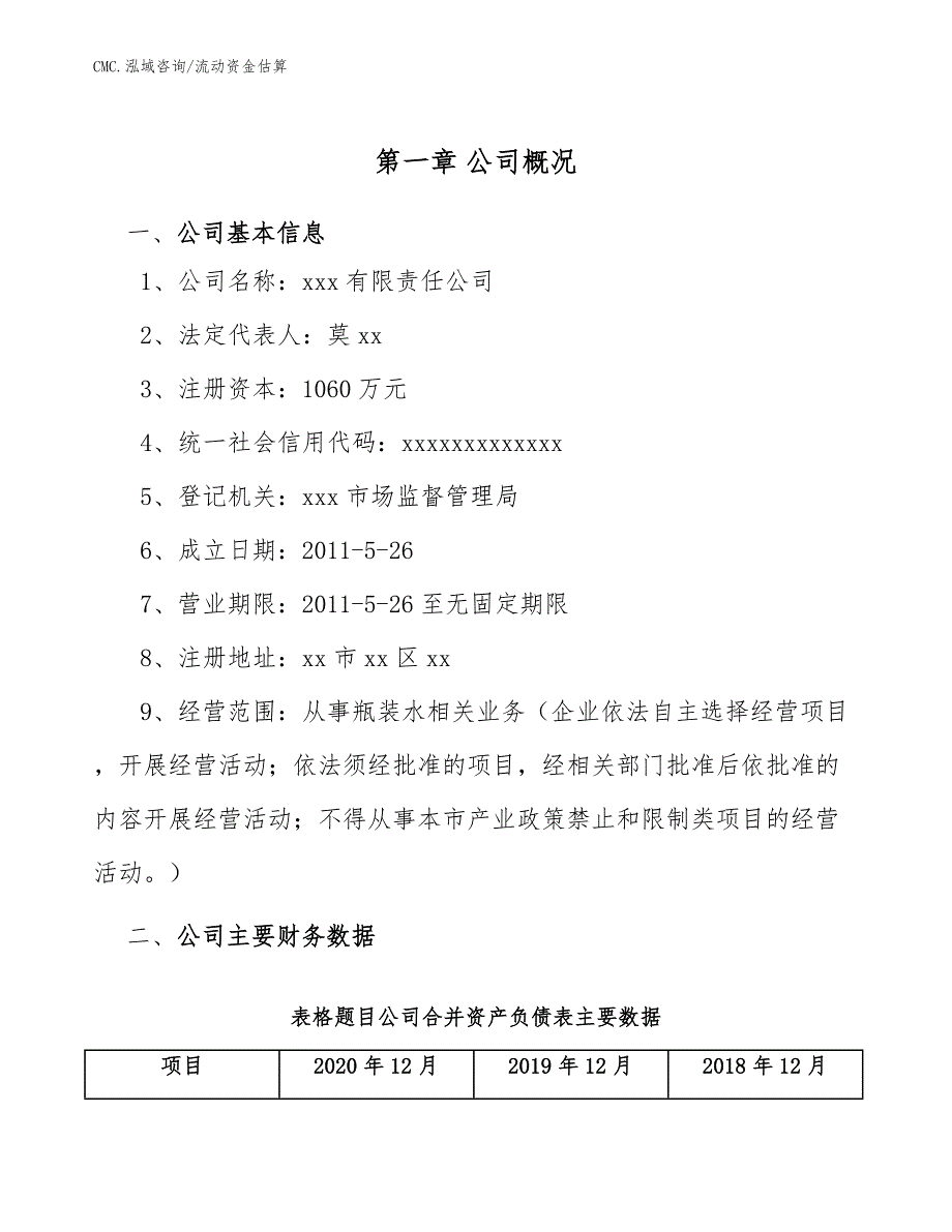 瓶装水项目流动资金估算（模板）_第3页