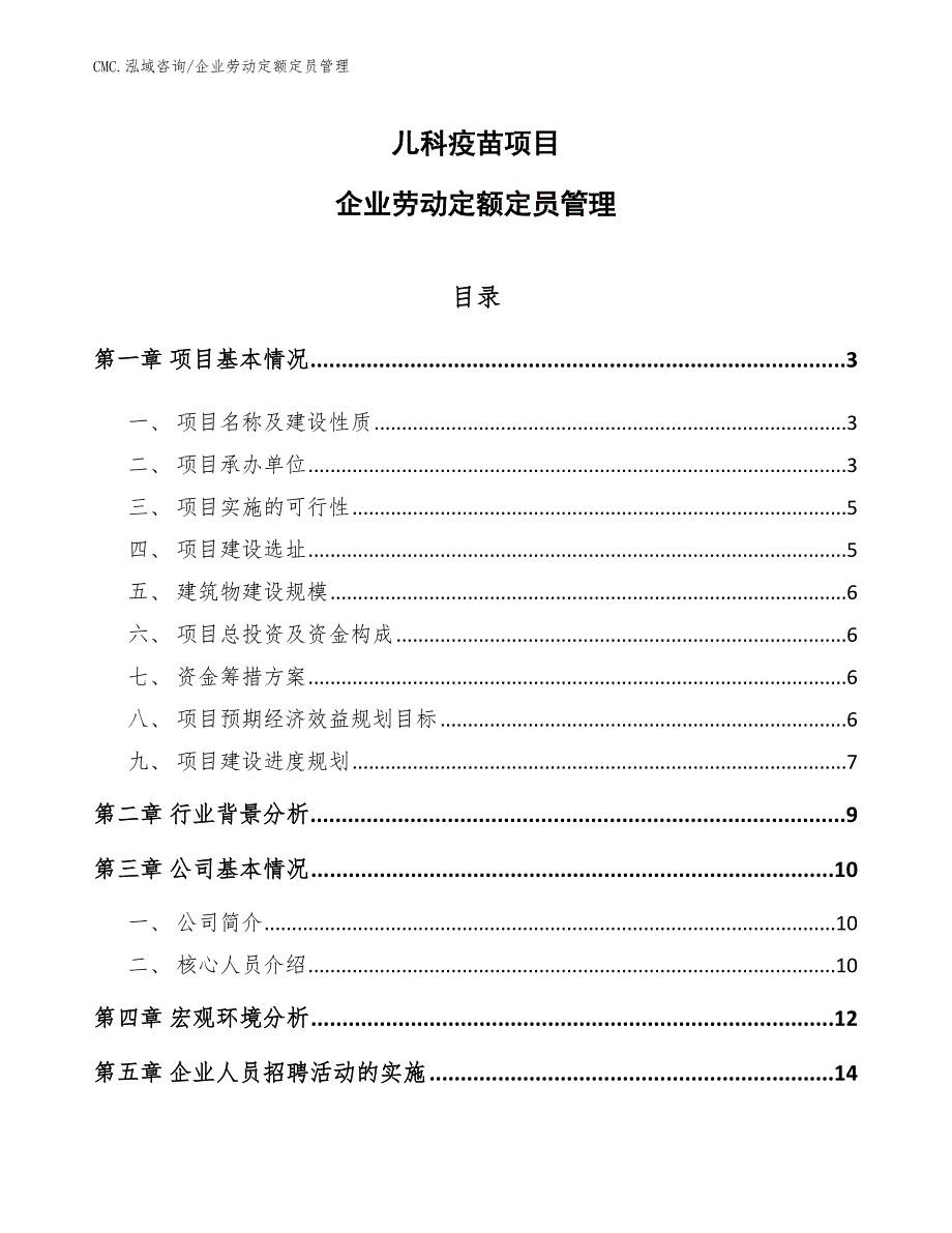 儿科疫苗项目企业劳动定额定员管理（模板）_第1页