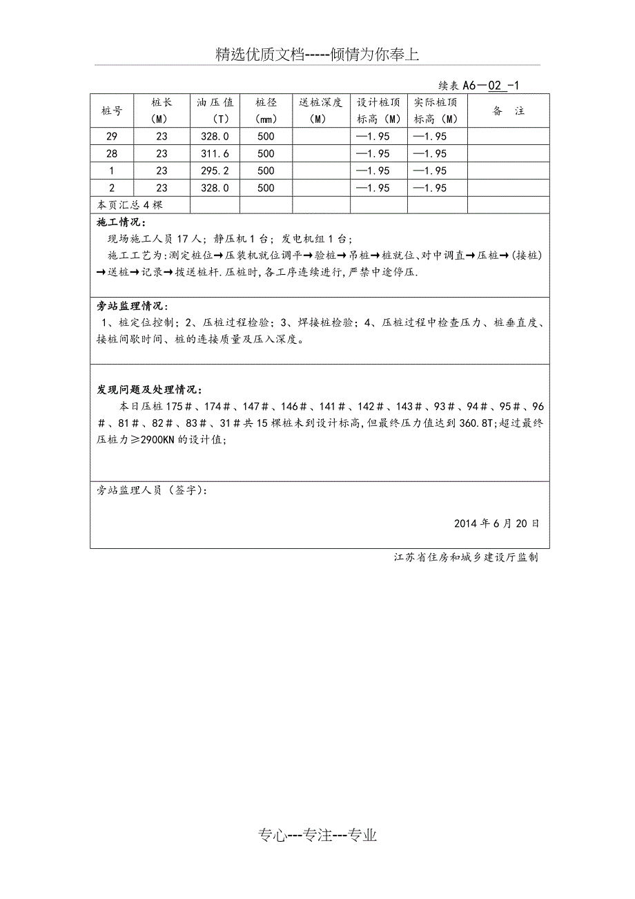 静压桩旁站记录文本(共18页)_第3页