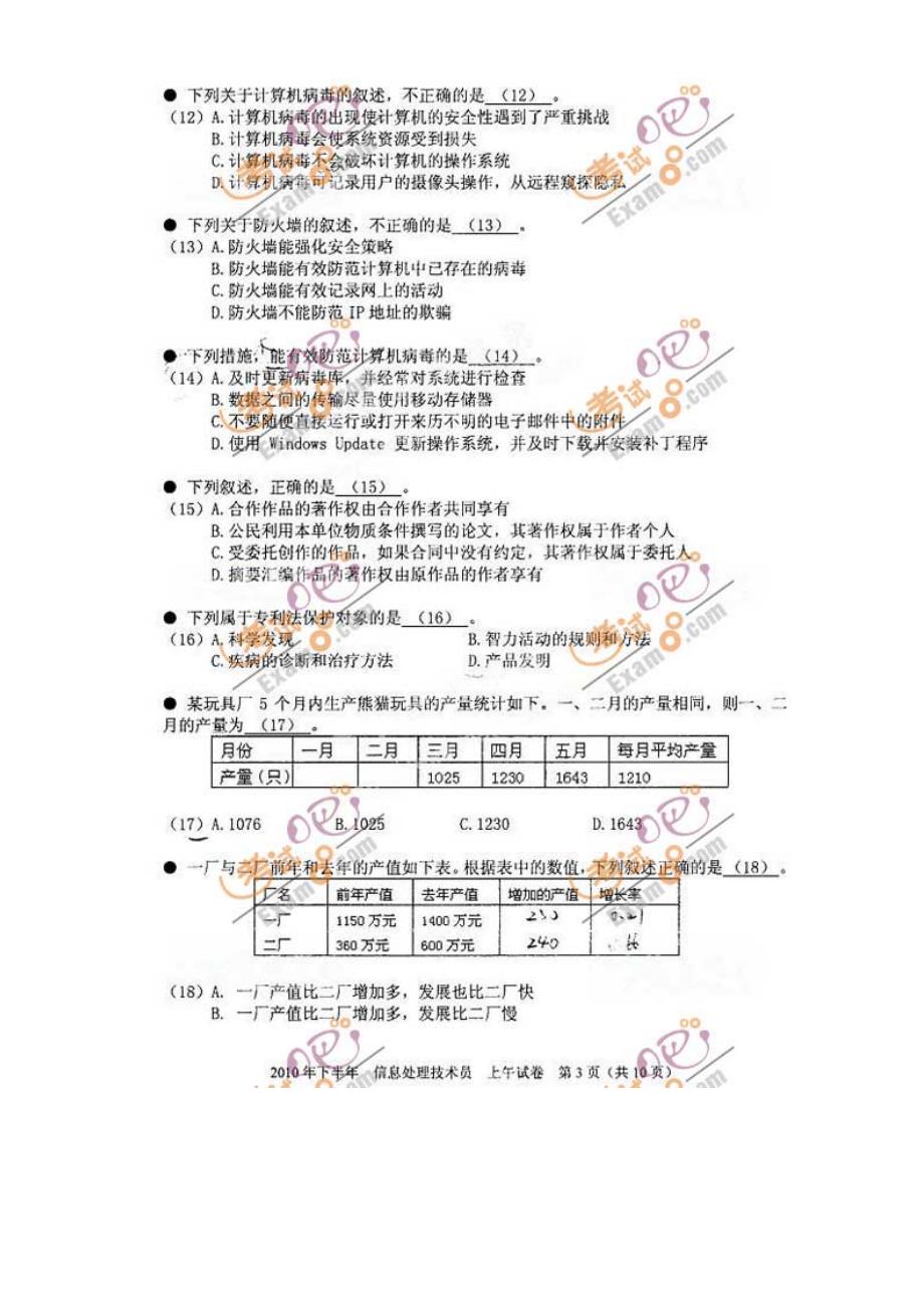 XXXX年下半年软考信息技术处理员考试试题(上午)_第2页