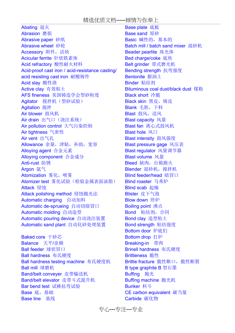 铸造专业英语词汇(共15页)_第1页