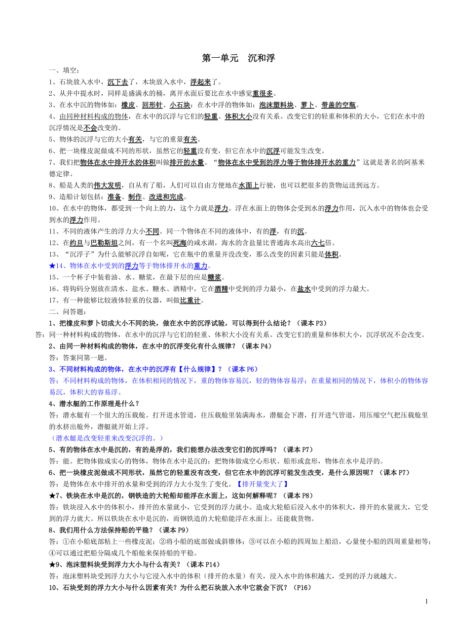 五年级下册科学 复习资料_第1页