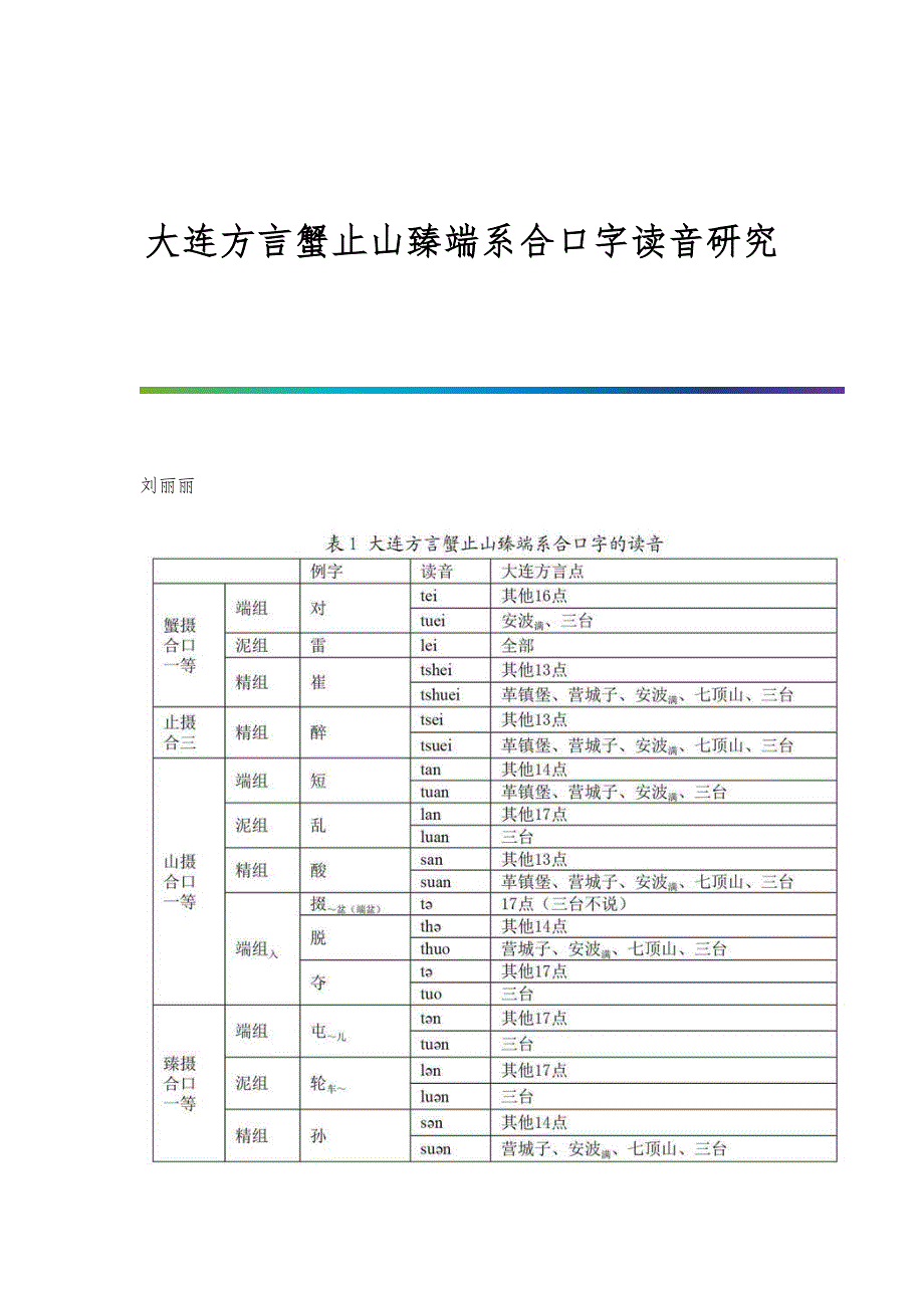 大连方言蟹止山臻端系合口字读音研究_第1页