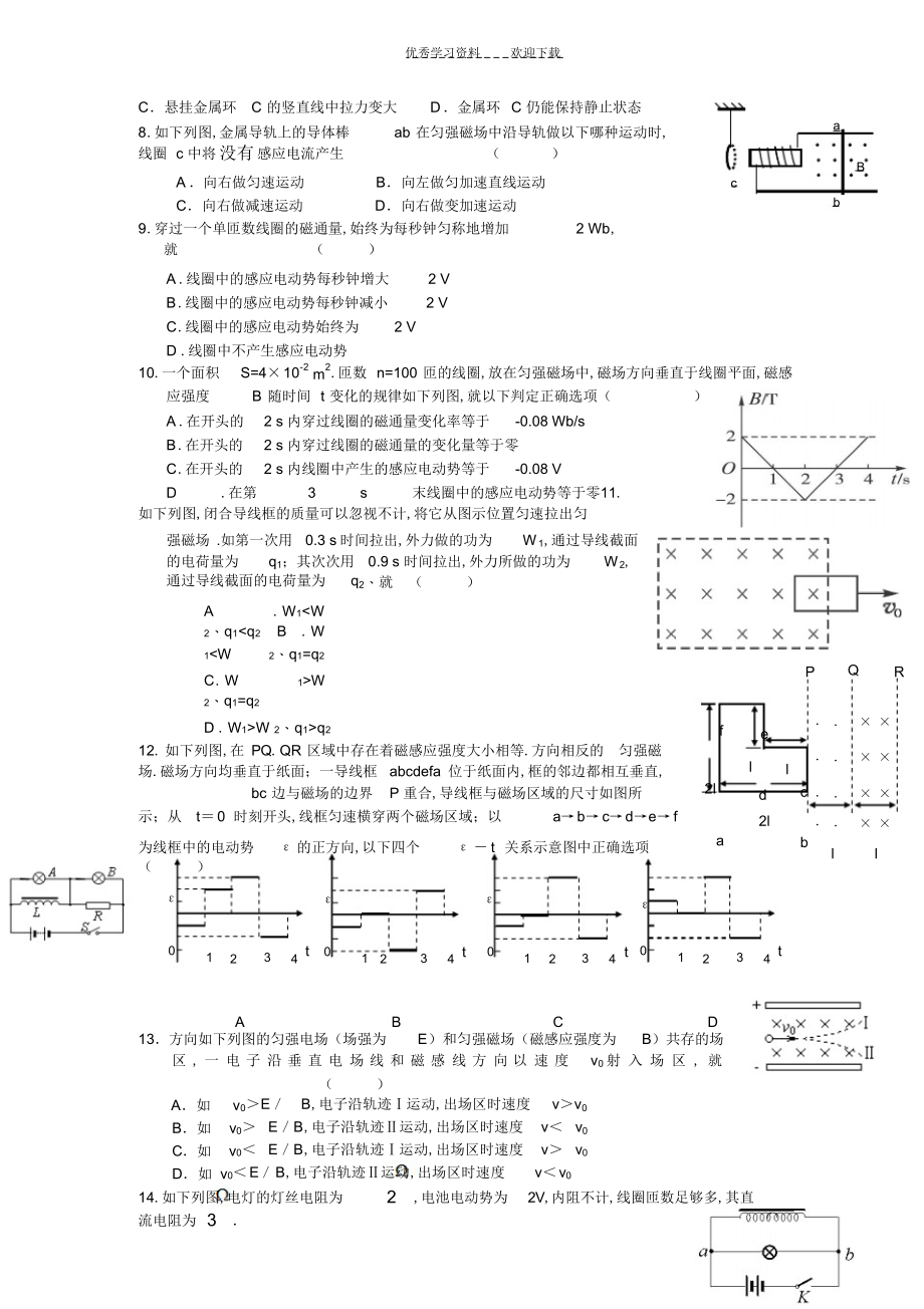 2022年2022年高二物理《电磁感应》单元测试题_第2页