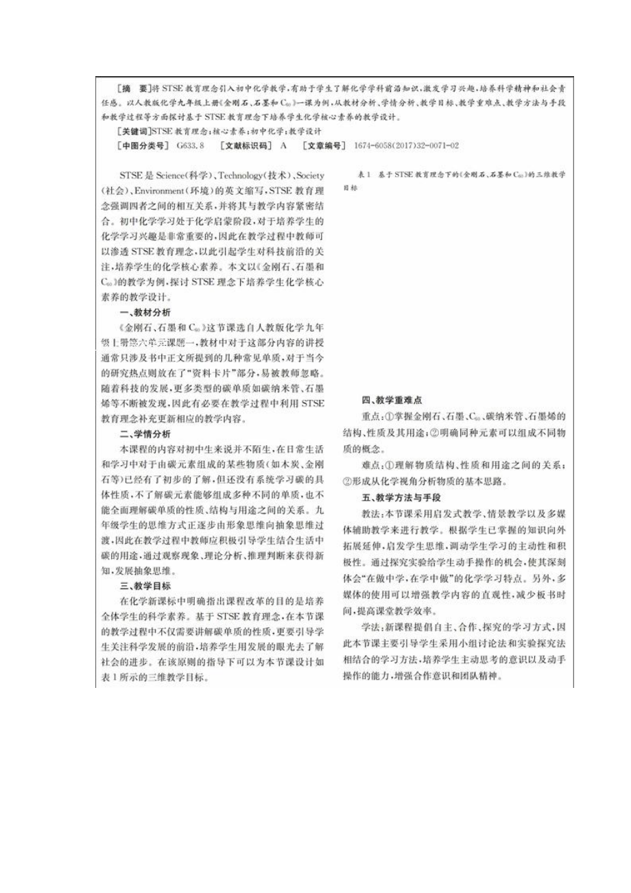 STSE教育理念下培养学生化学核心素养的教学设计_第2页