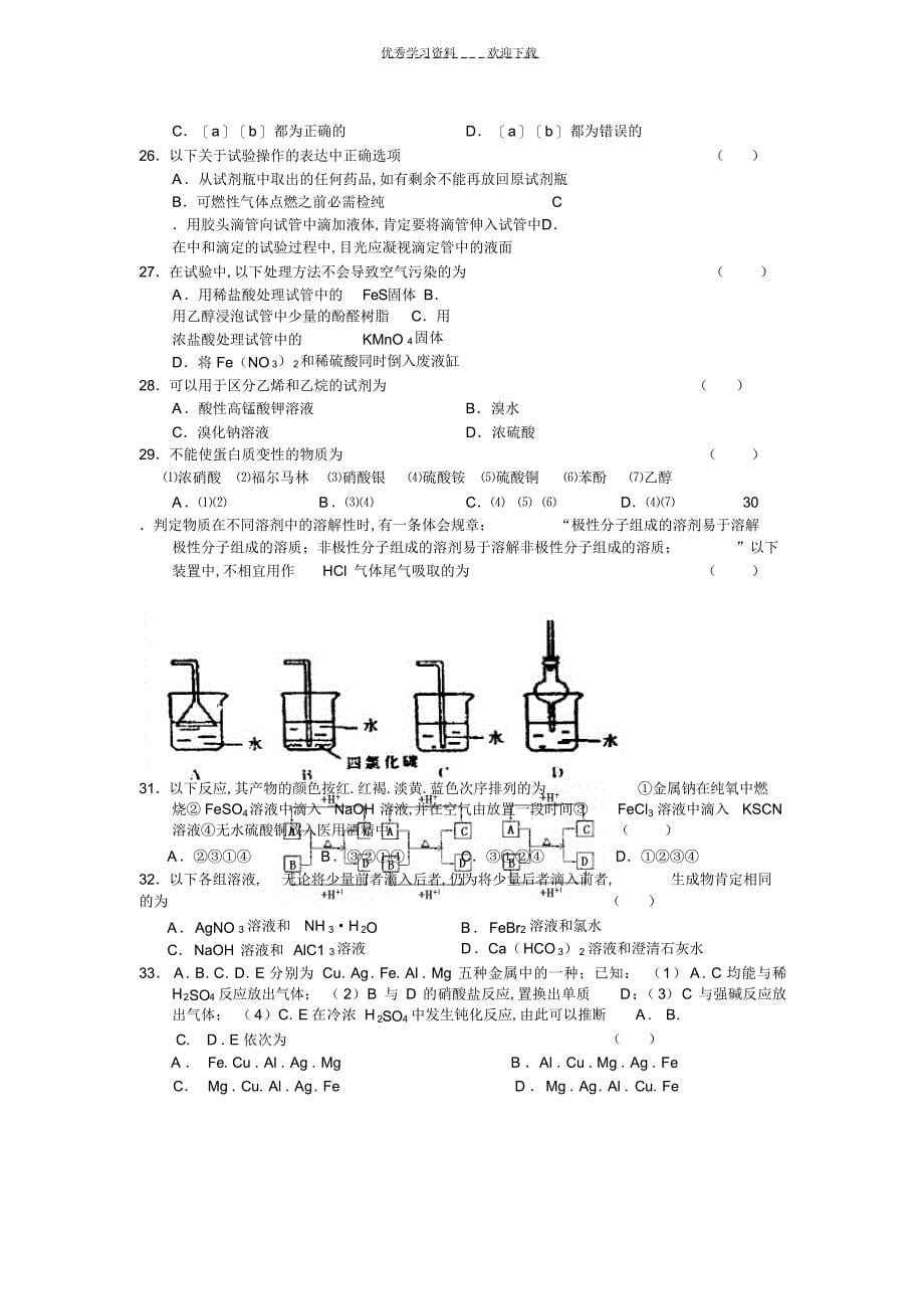 2022年2022年高考化学实验选择题专项训练_第5页