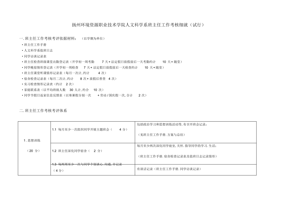 2022年2022年高校班主任工作考核指标体系_第1页