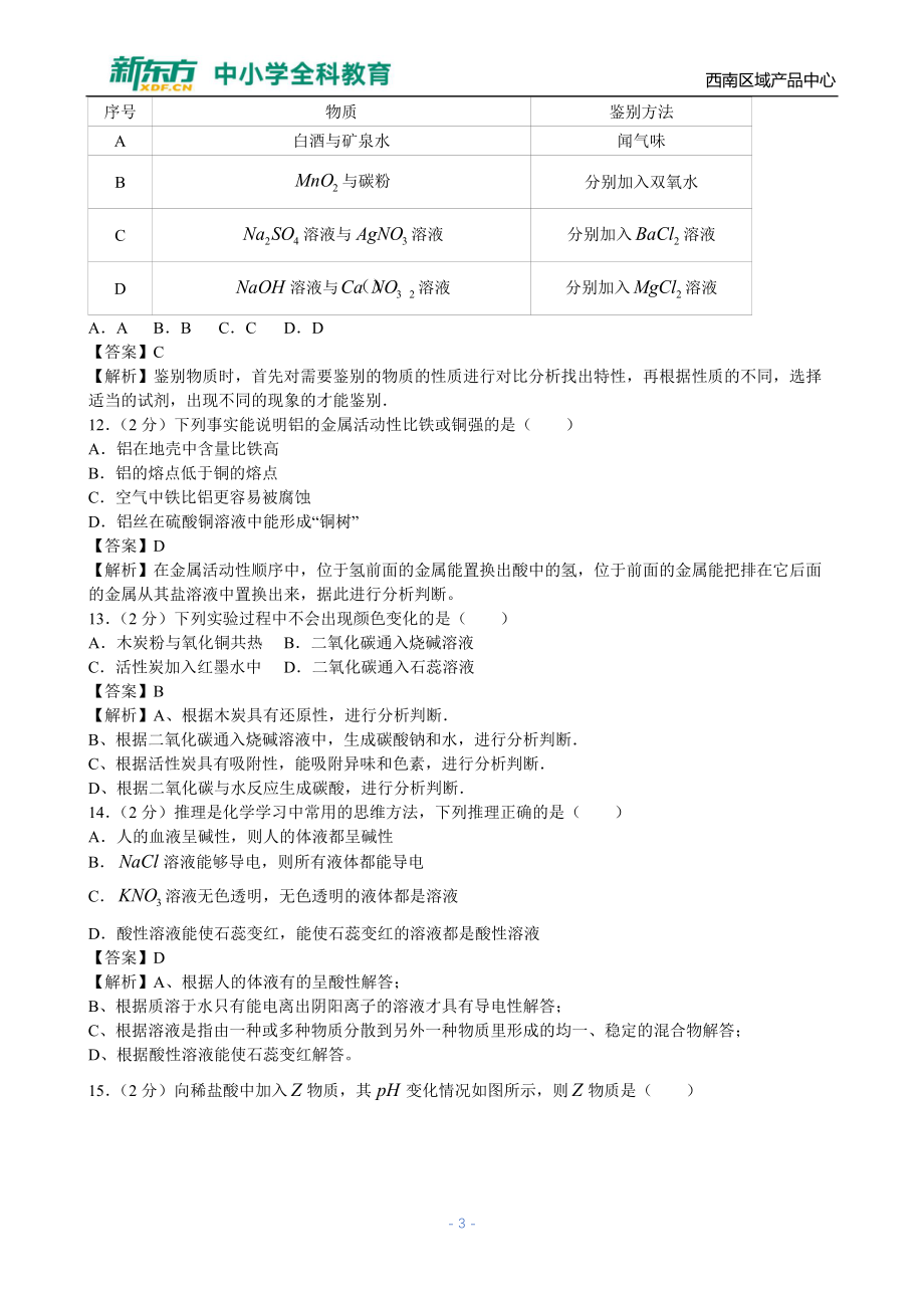 2016年重庆中考化学B卷（解析）_第3页