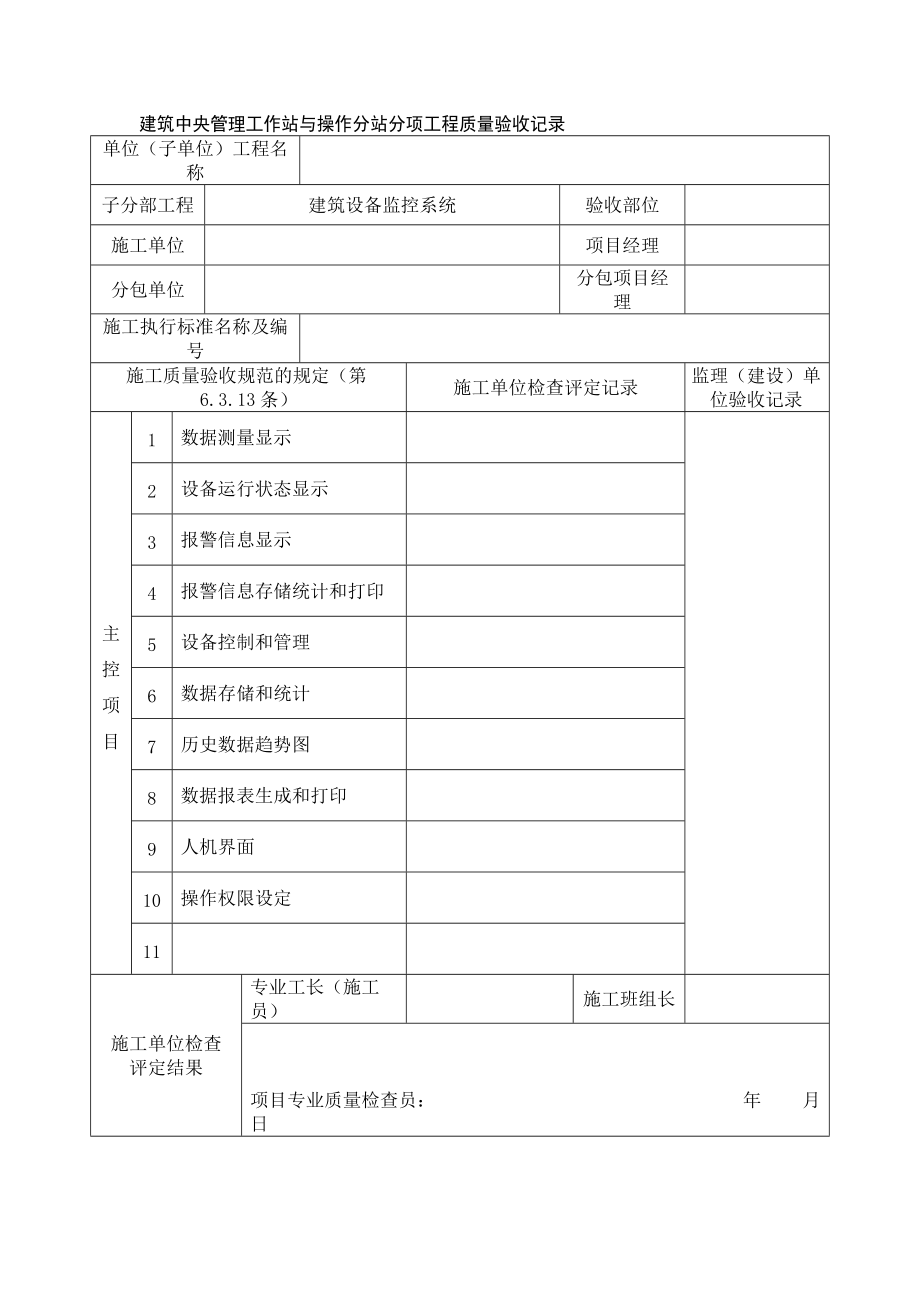 建筑中央管理工作站与操作分站分项工程质量验收记录_第1页