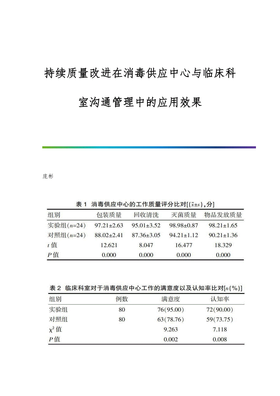 持续质量改进在消毒供应中心与临床科室沟通管理中的应用效果_第1页