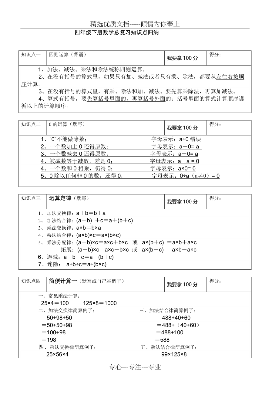 四年级下册数学知识点复习资料归纳总结(1-------8单元)(共6页)_第1页