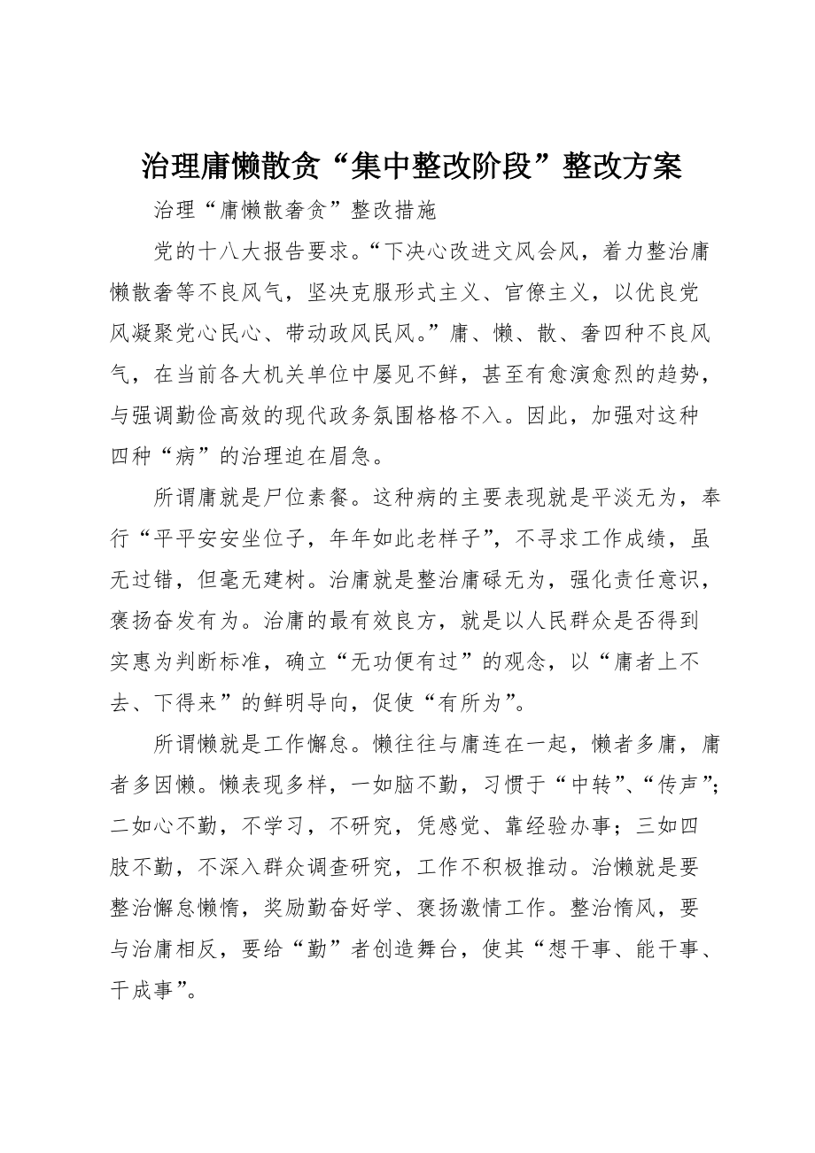 治理庸懒散贪“集中整改阶段”整改方案 (5)_第1页