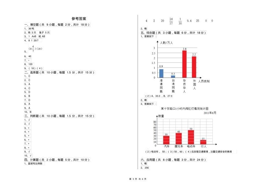 湘教版2021年小升初数学自我检测试卷D卷附答案_第5页