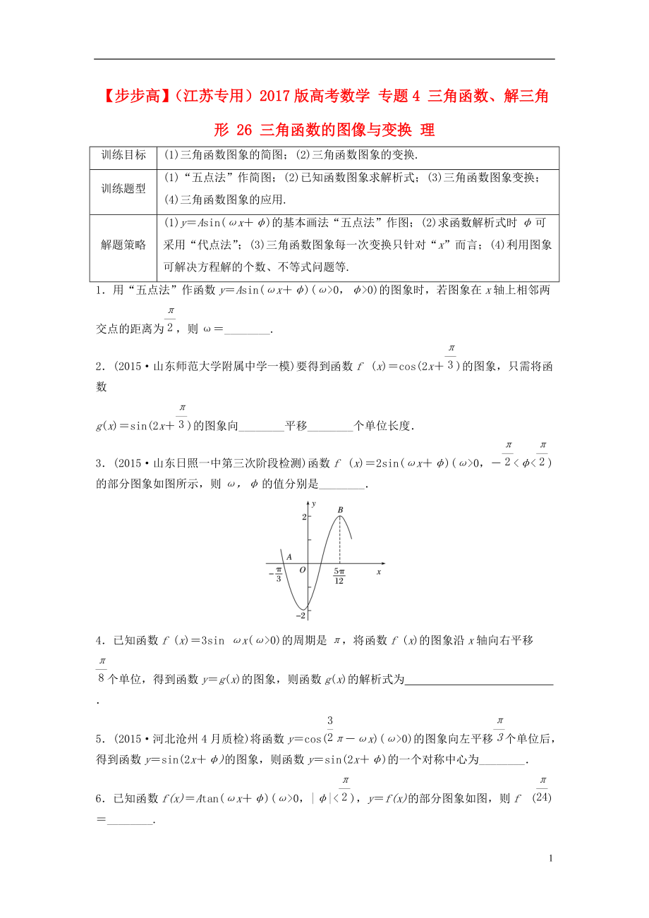 江苏专用2021版高考数学专题4三角函数解三角形26三角函数的图像与变换理_第1页