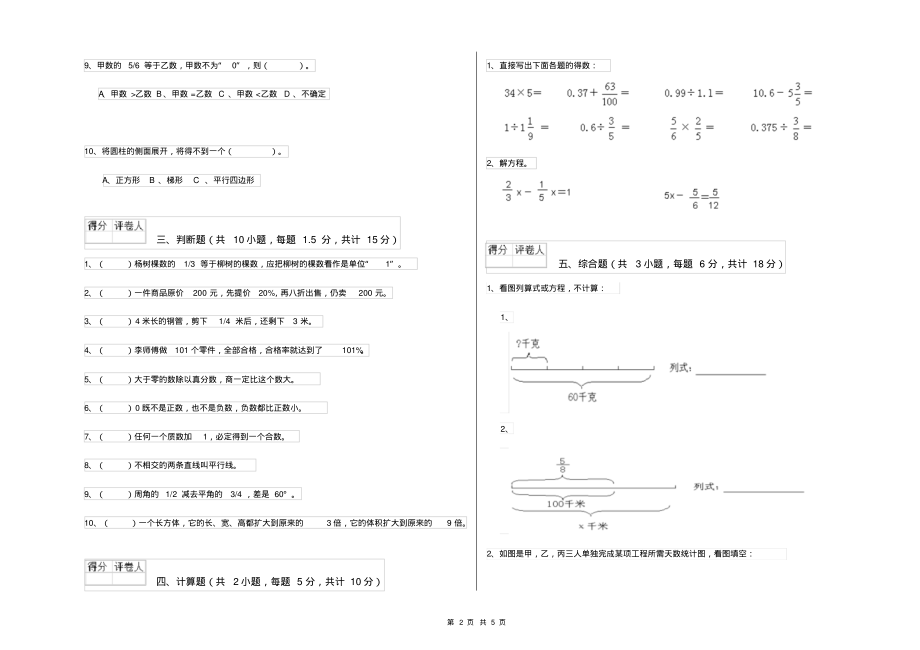 苏教版2021年小升初数学综合练习试卷A卷附解析_第2页