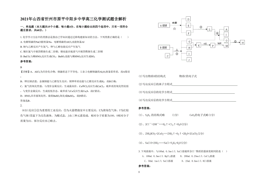 2021年山西省忻州市原平中阳乡中学高三化学测试题含解析_第1页