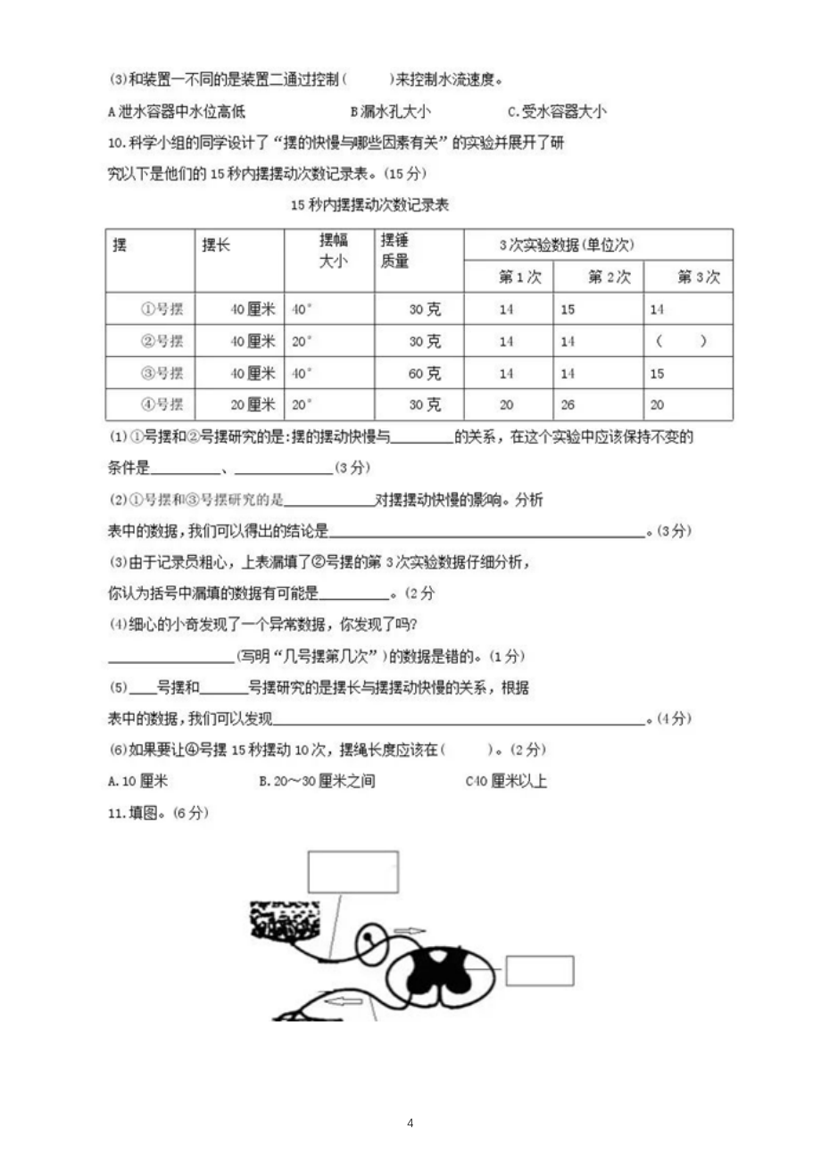 小学科学教科版五年级上册实验探究专项练习题（一）（2021新版）_第4页