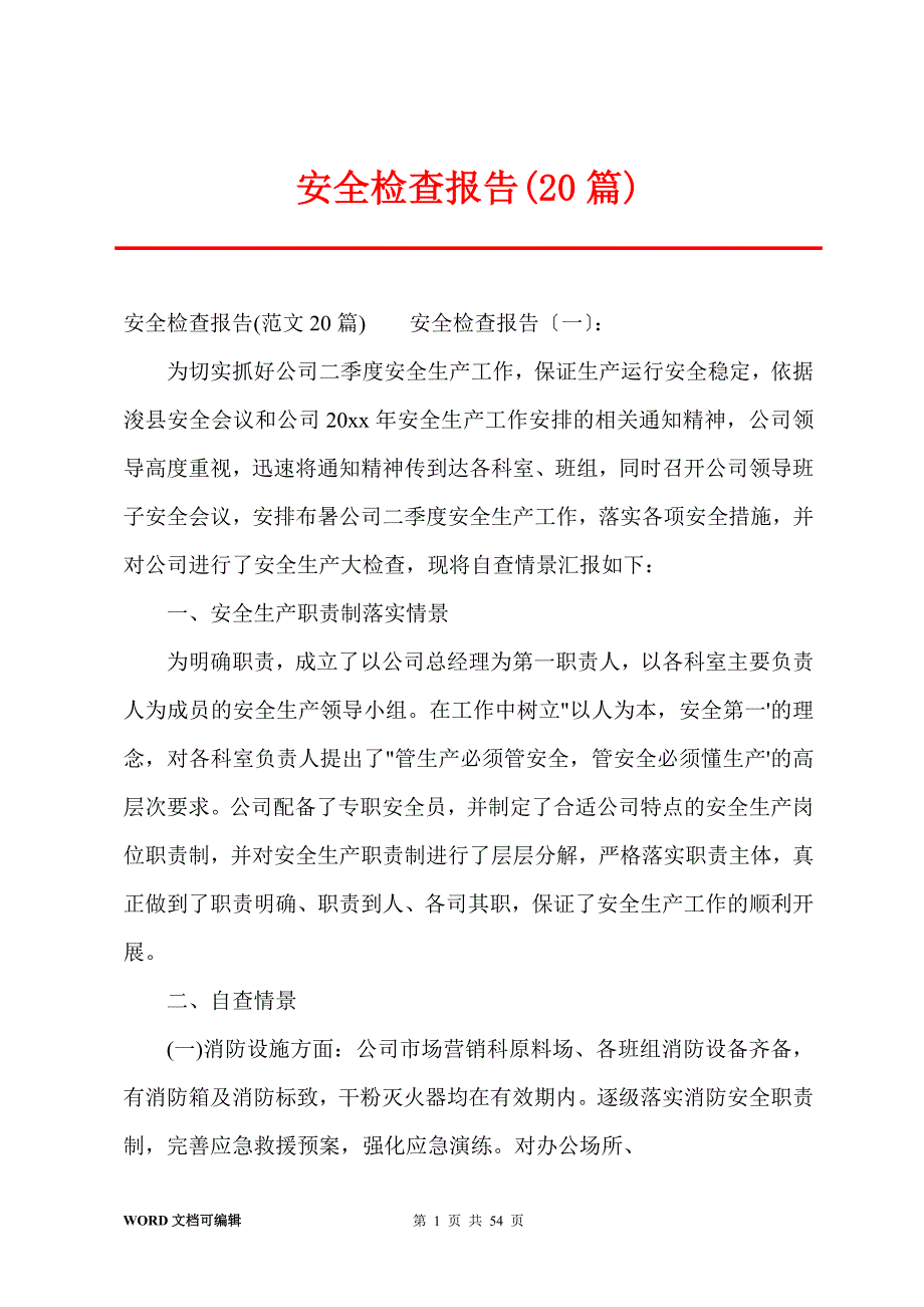 安全检查报告(20篇)_第1页