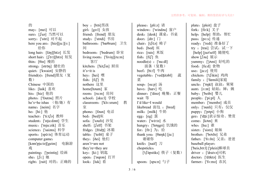 人教版PEP小学PEP英语单词表(3-6年级含音标)供参考_第3页