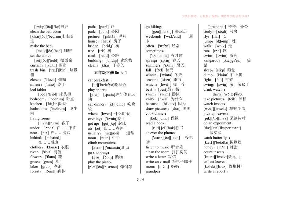 人教版PEP小学PEP英语单词表(3-6年级含音标)供参考_第5页