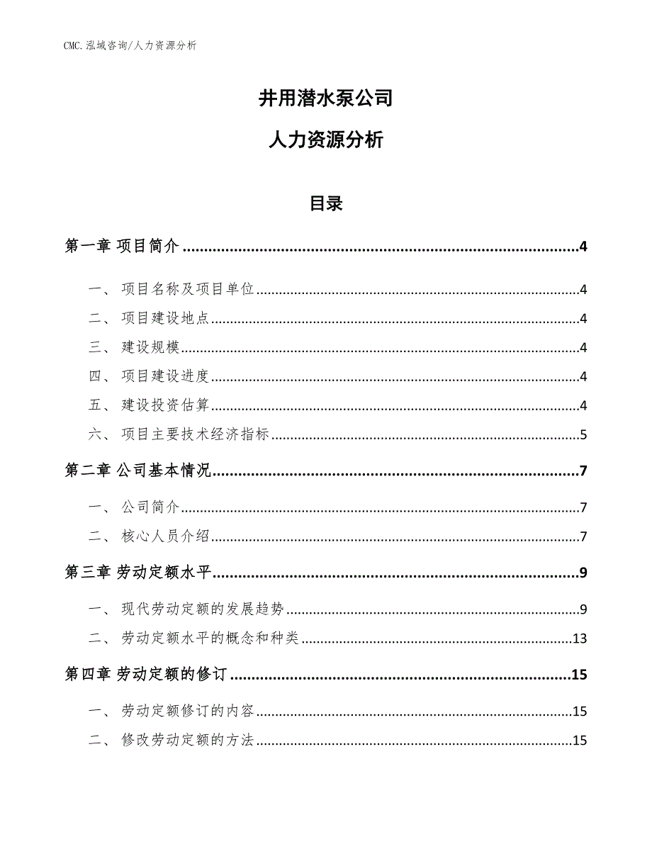 井用潜水泵公司人力资源分析（参考）_第1页