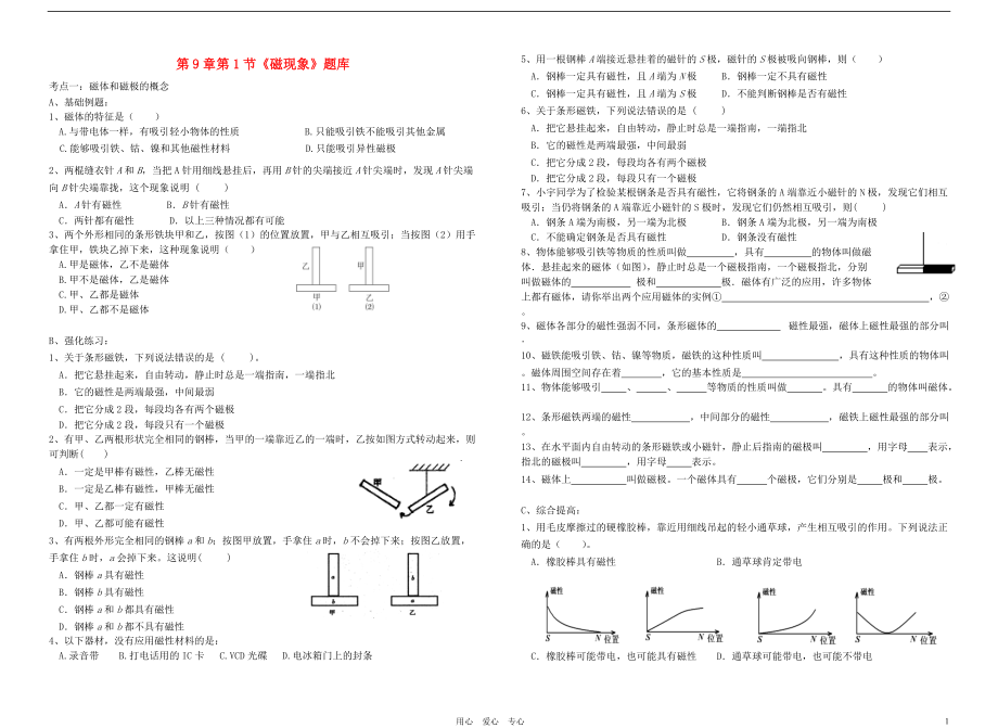 八年级物理下册 9-1《磁现象》试题（无答案） 人教新课标版_第1页