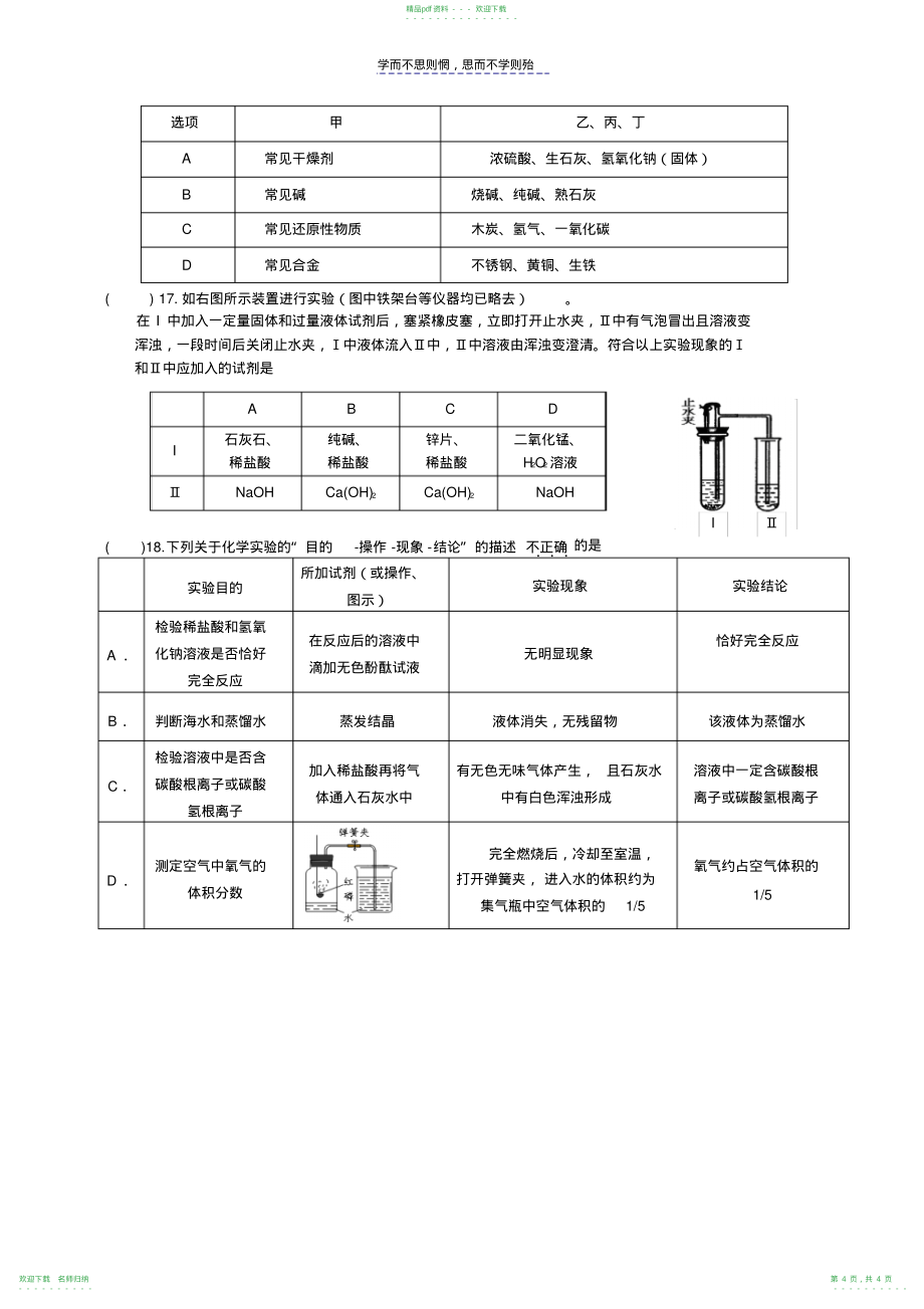 人教版九年级化学除杂题型_第4页